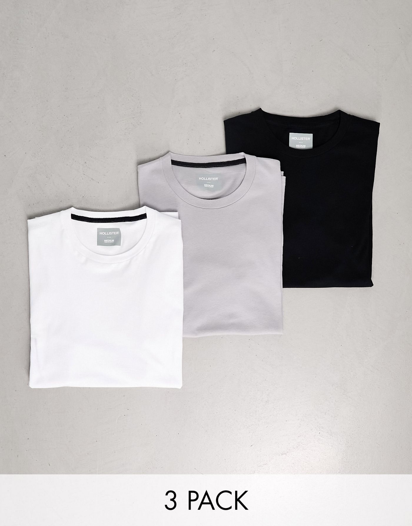 Hollister 3 pack slim fit crew neck small logo t-shirt in white/grey/navy