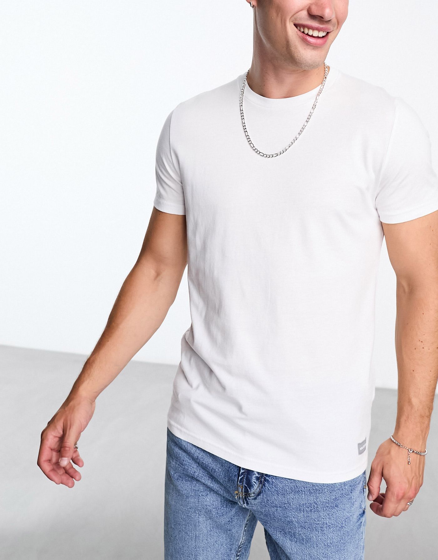 Hollister 3 pack slim fit crew neck small logo t-shirt in white/grey/navy