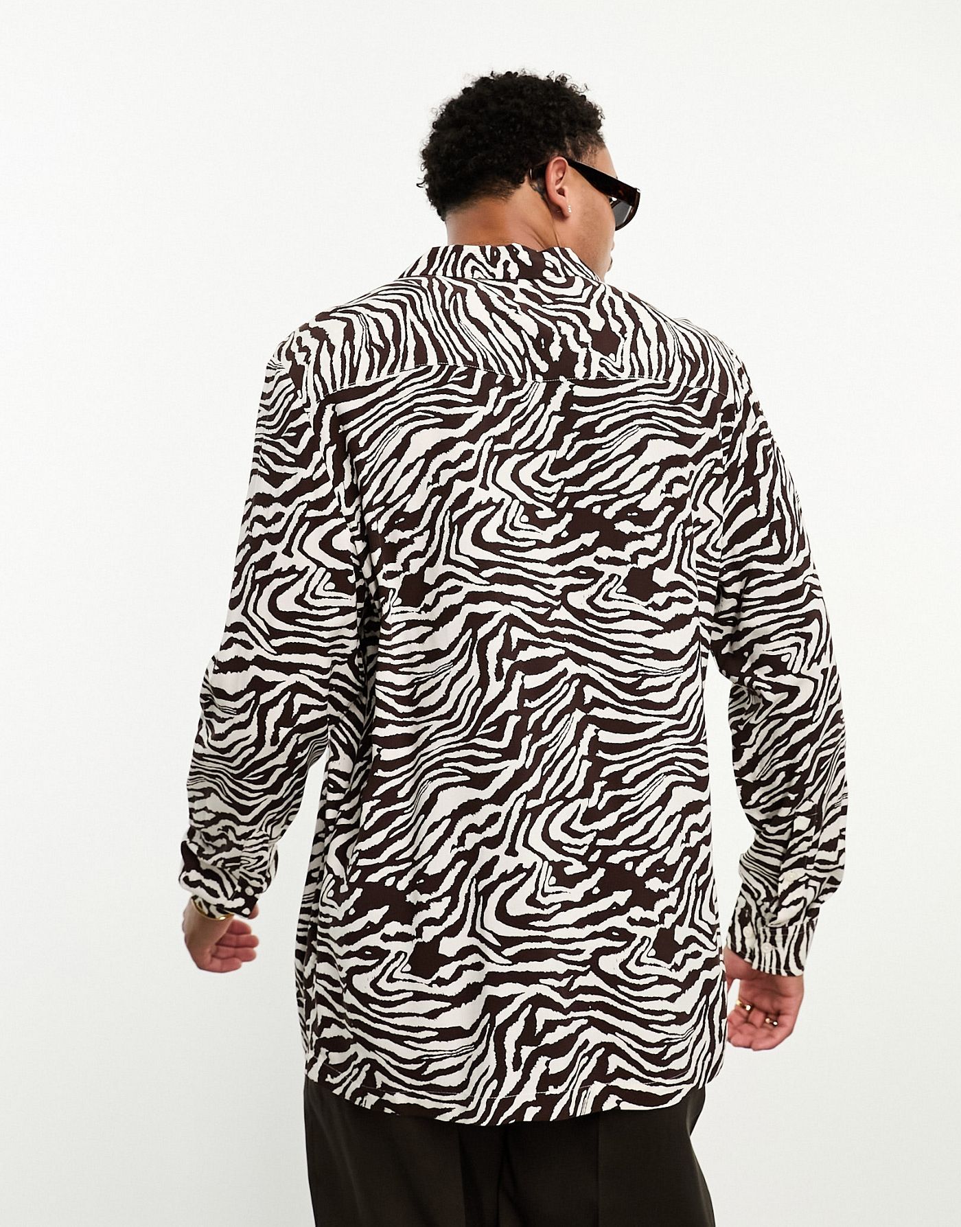 ASOS DESIGN relaxed revere shirt in brown zebra print