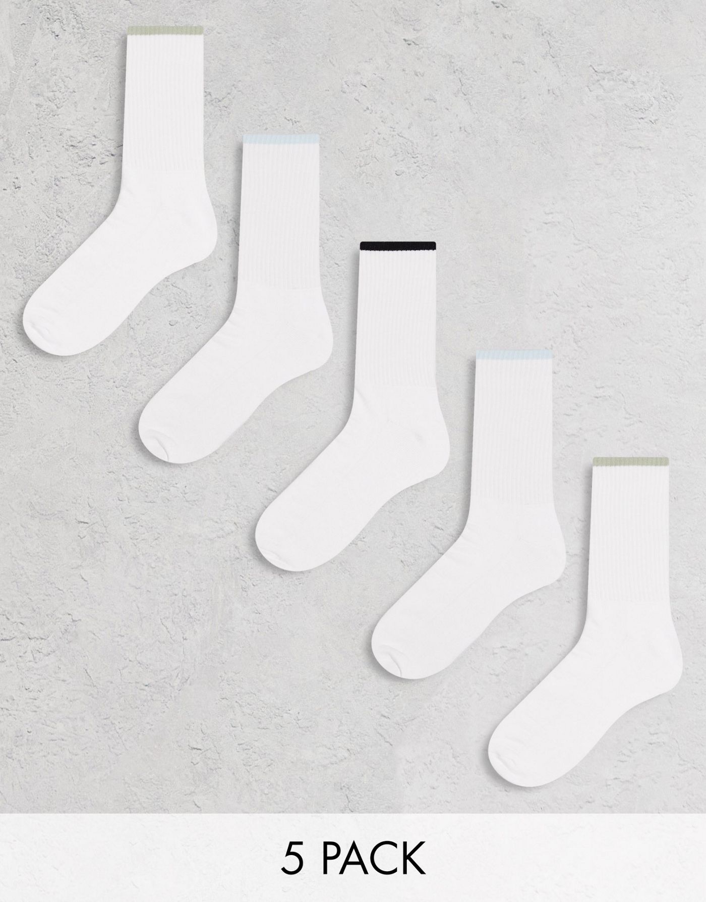 ASOS DESIGN 5 pack sports socks in white with green, blue and black tipping detail