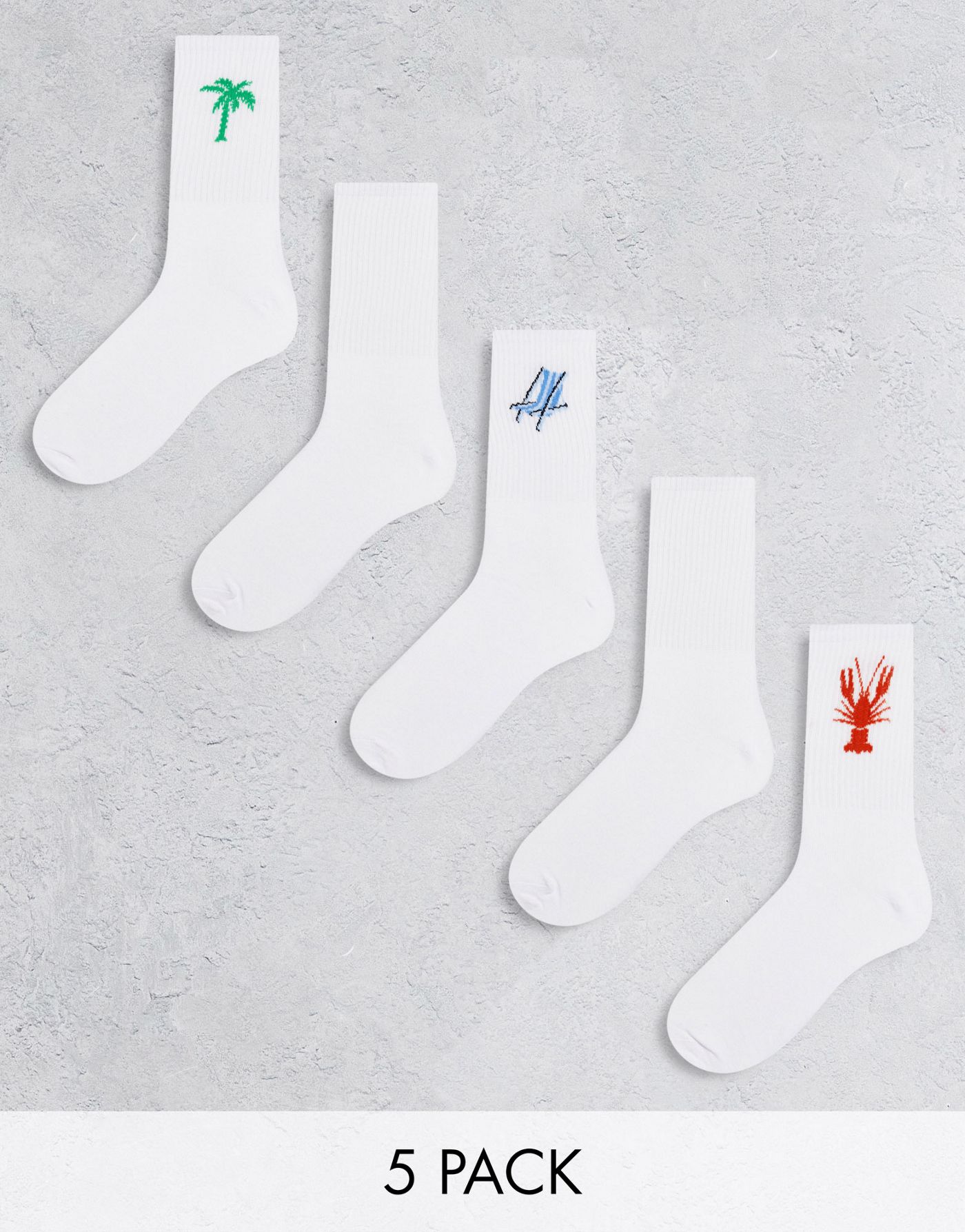 Jack & Jones 5 pack tennis socks with print in white