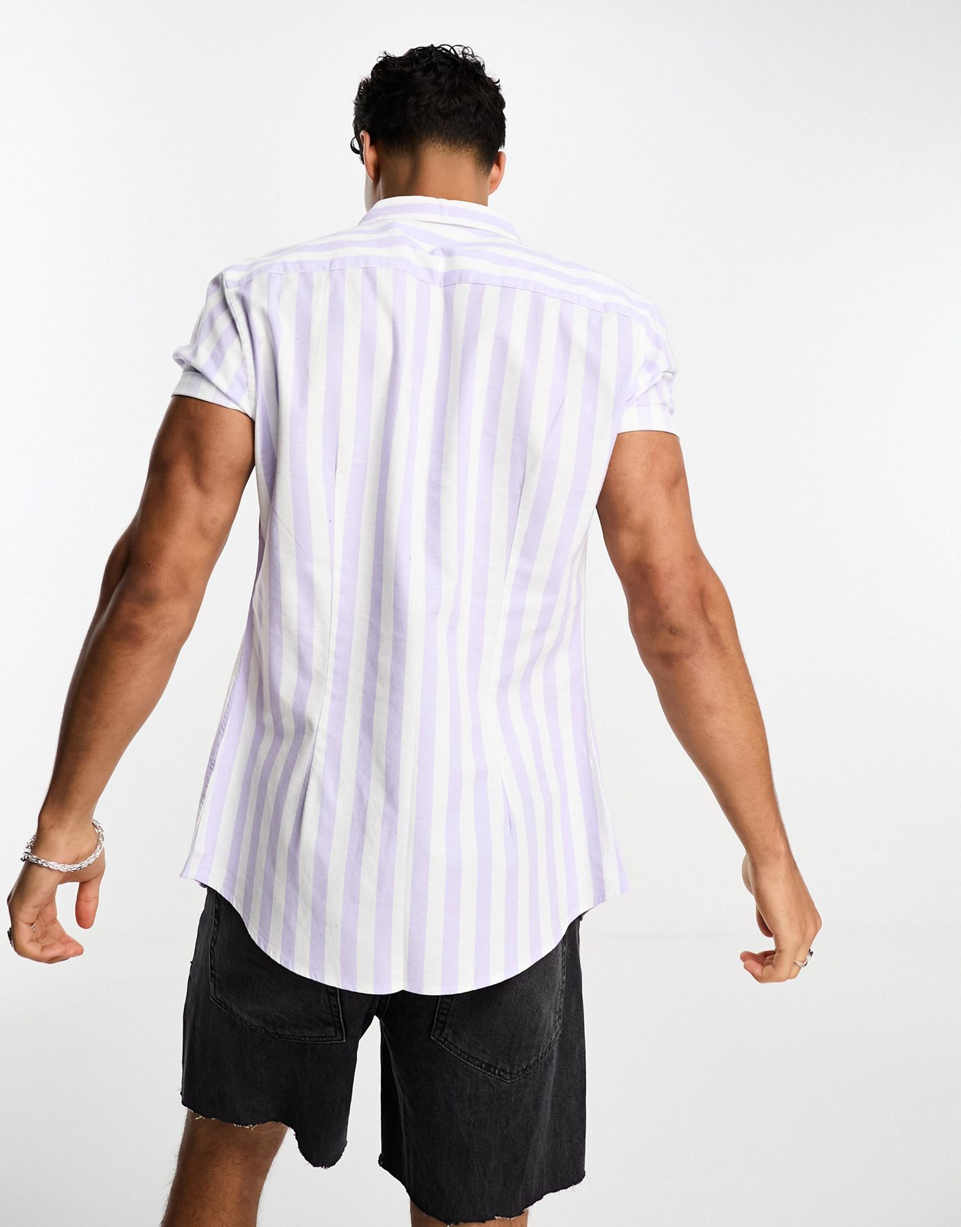 ASOS DESIGN stretch skinny oxford stripe shirt in lilac