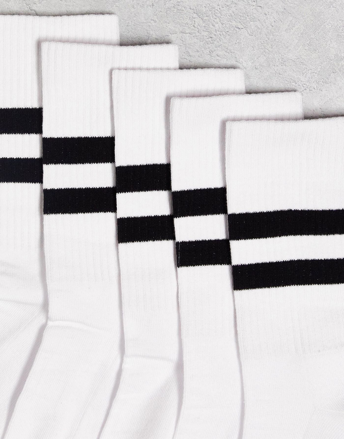 ASOS DESIGN 5 pack sport socks in white with black stripe