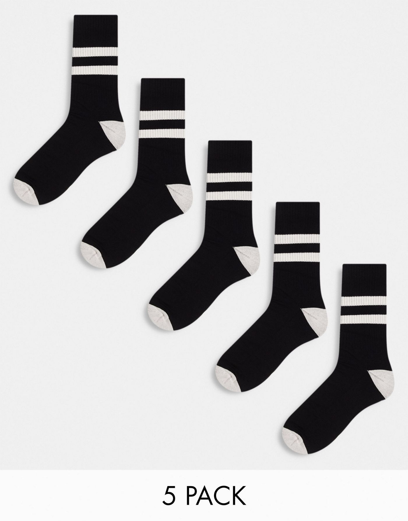 ASOS DESIGN 5 pack sports socks with stripe in black and ecru