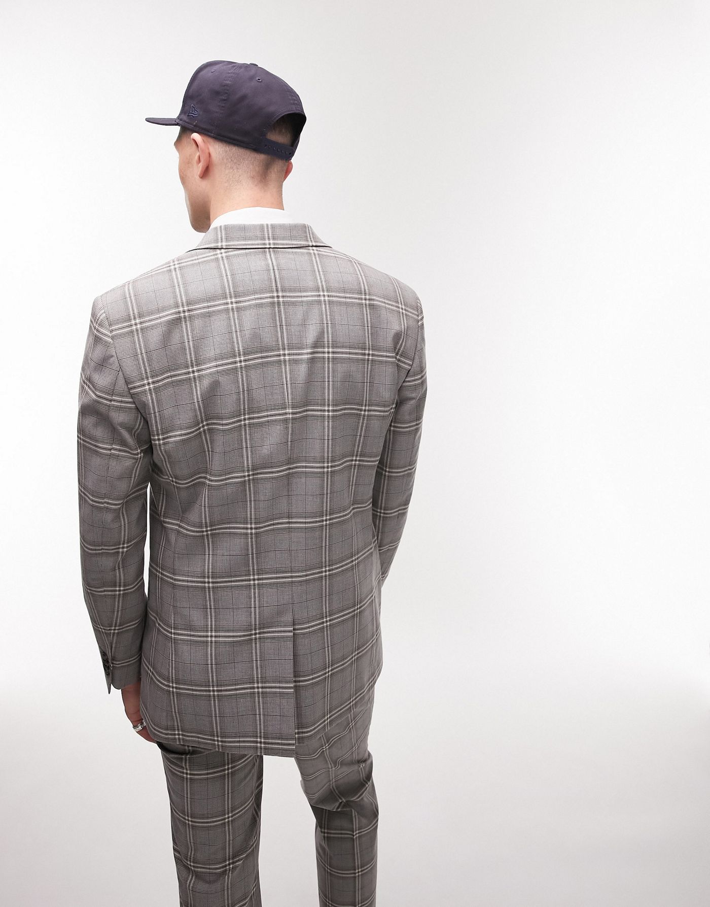 Topman slim two button check suit jacket in grey