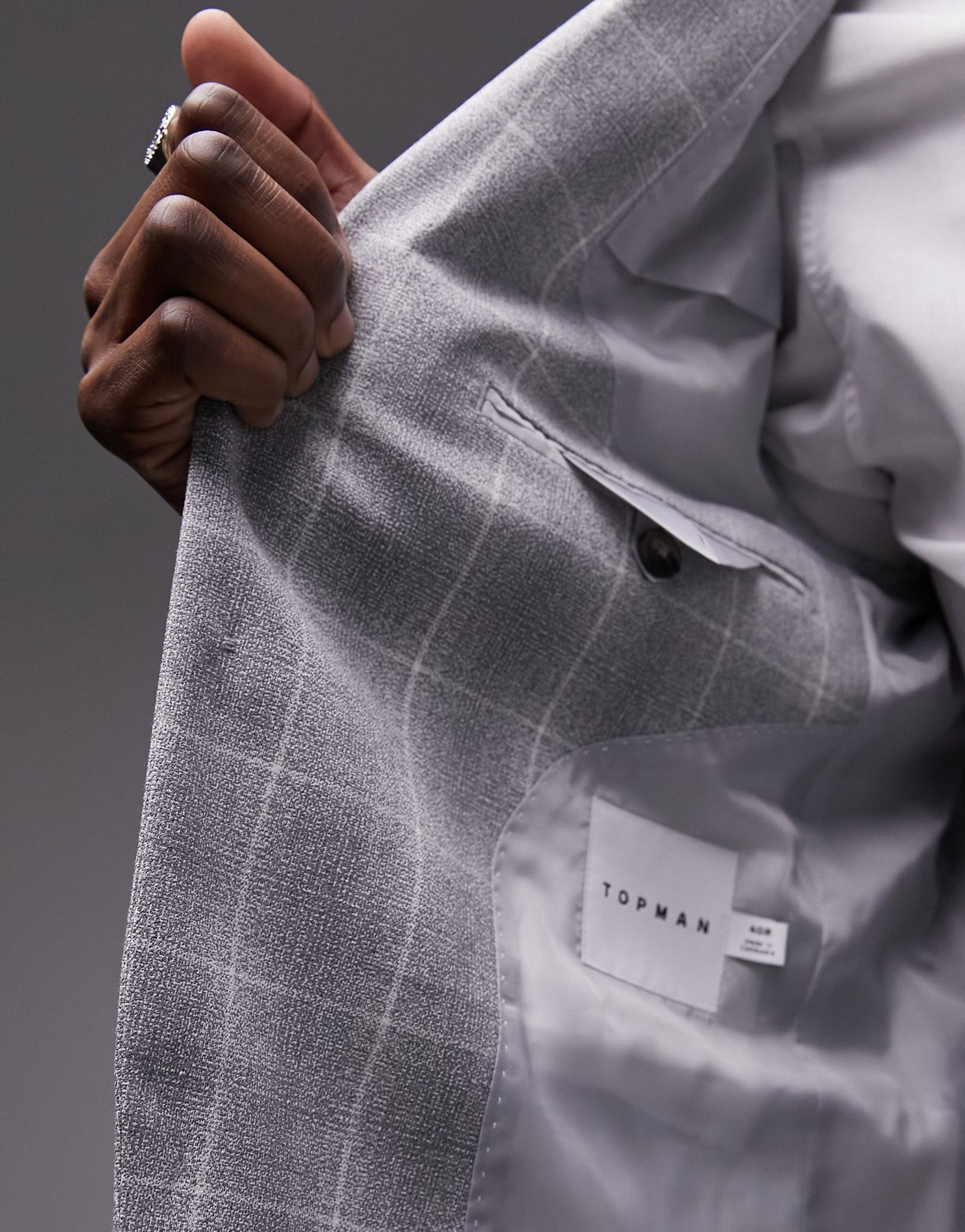 Topman slim fabric interest checked  suit jacket in grey