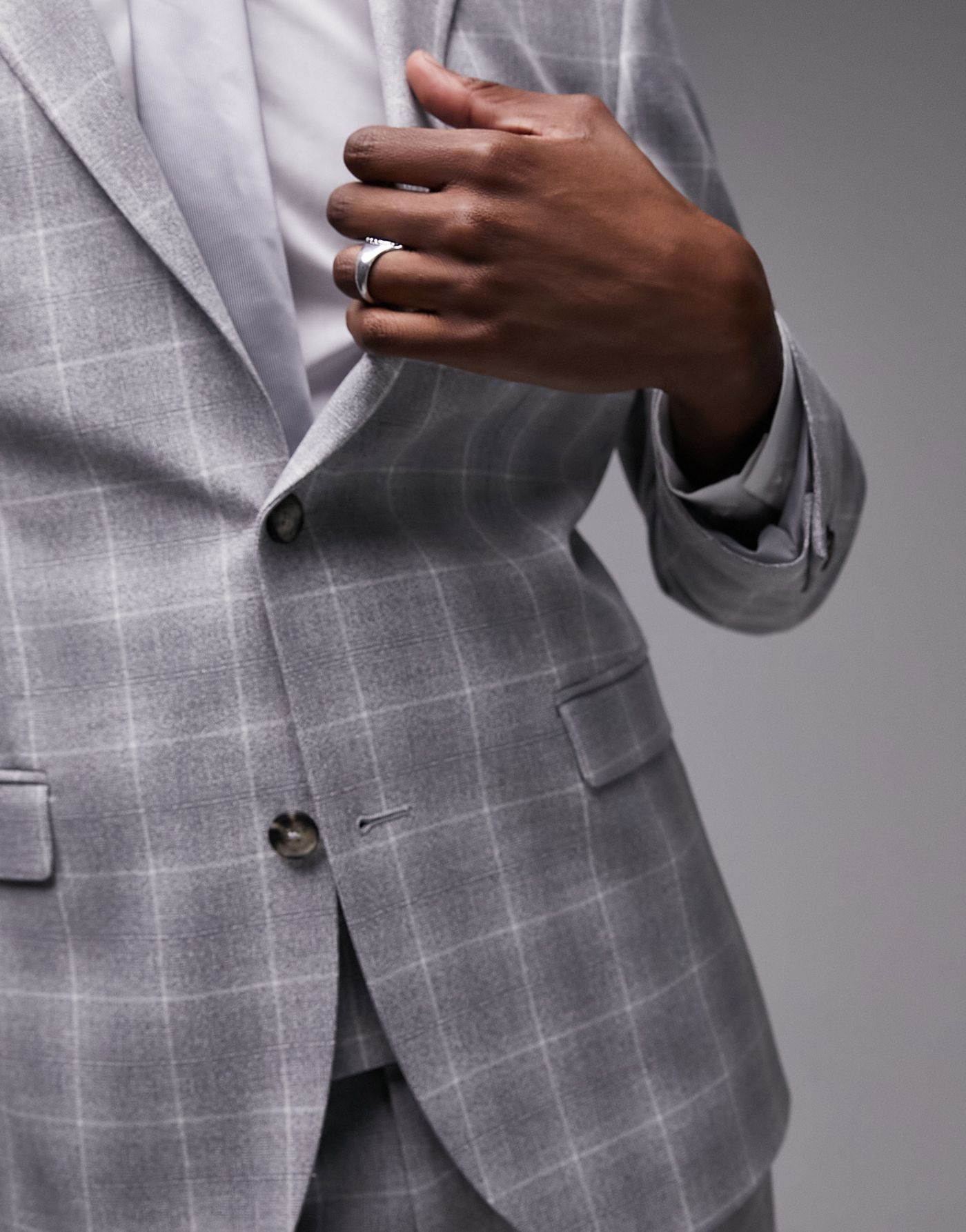 Topman slim fabric interest checked  suit jacket in grey