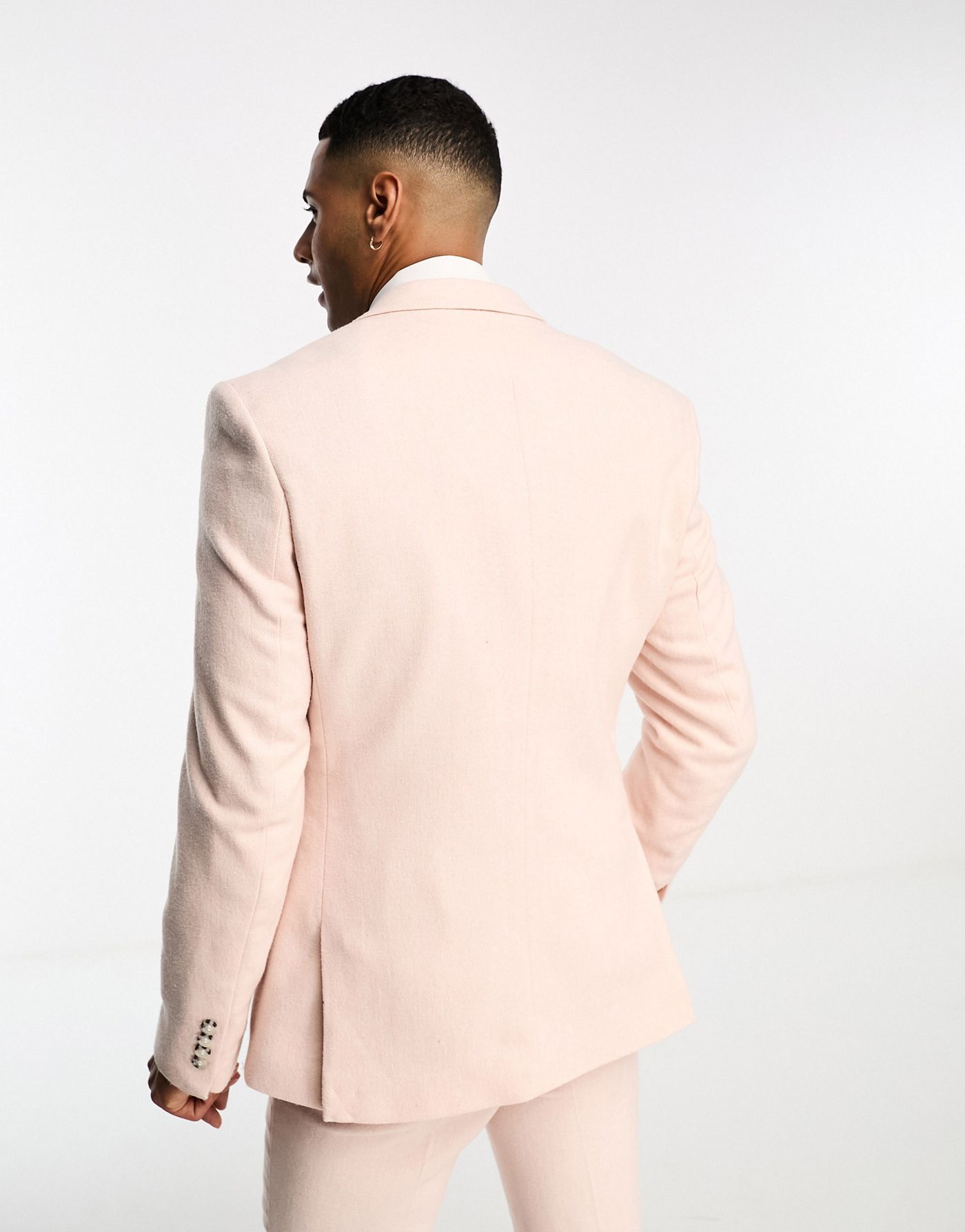 ASOS DESIGN skinny wool mix suit jacket in pastel pink herringbone