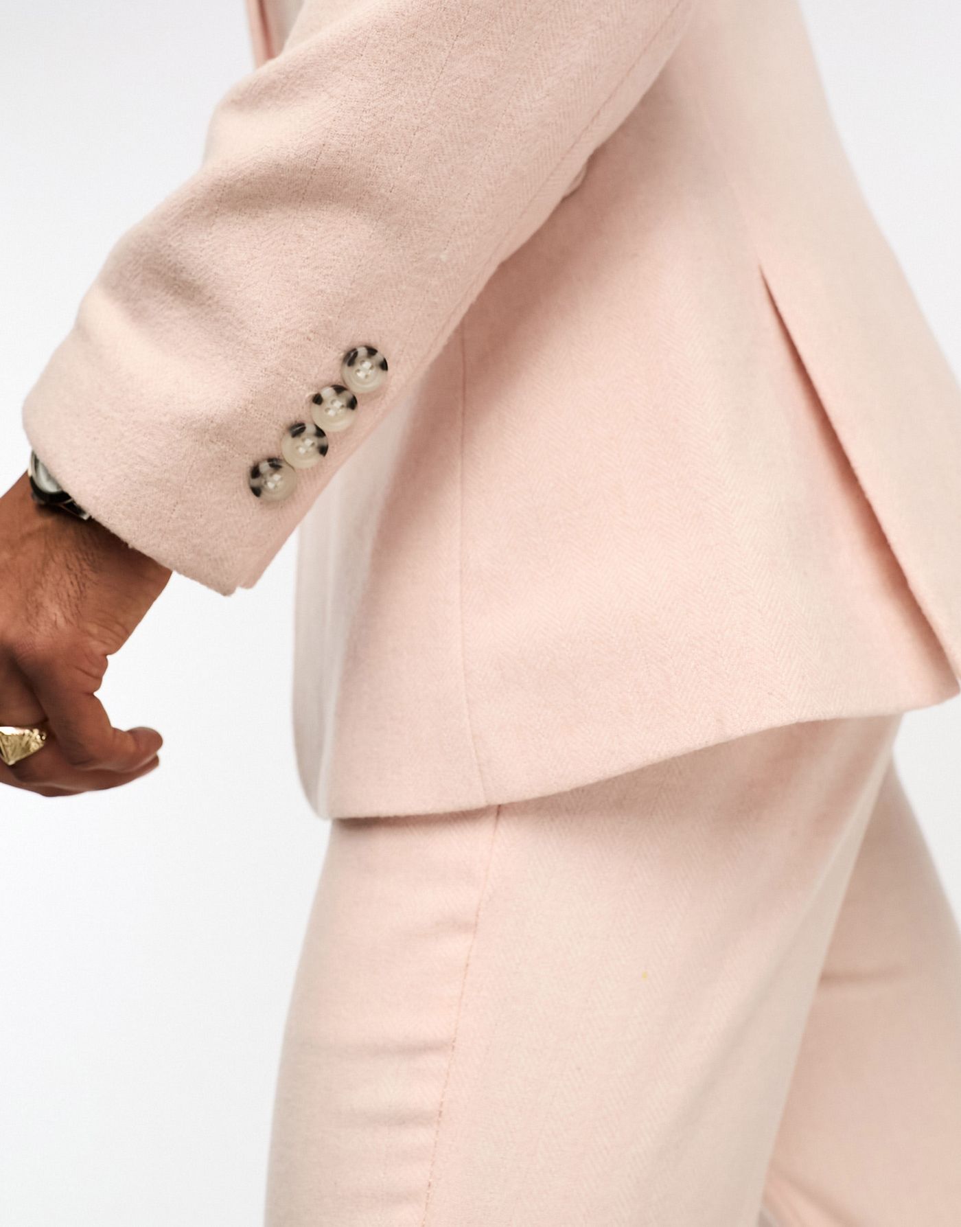 ASOS DESIGN skinny wool mix suit jacket in pastel pink herringbone
