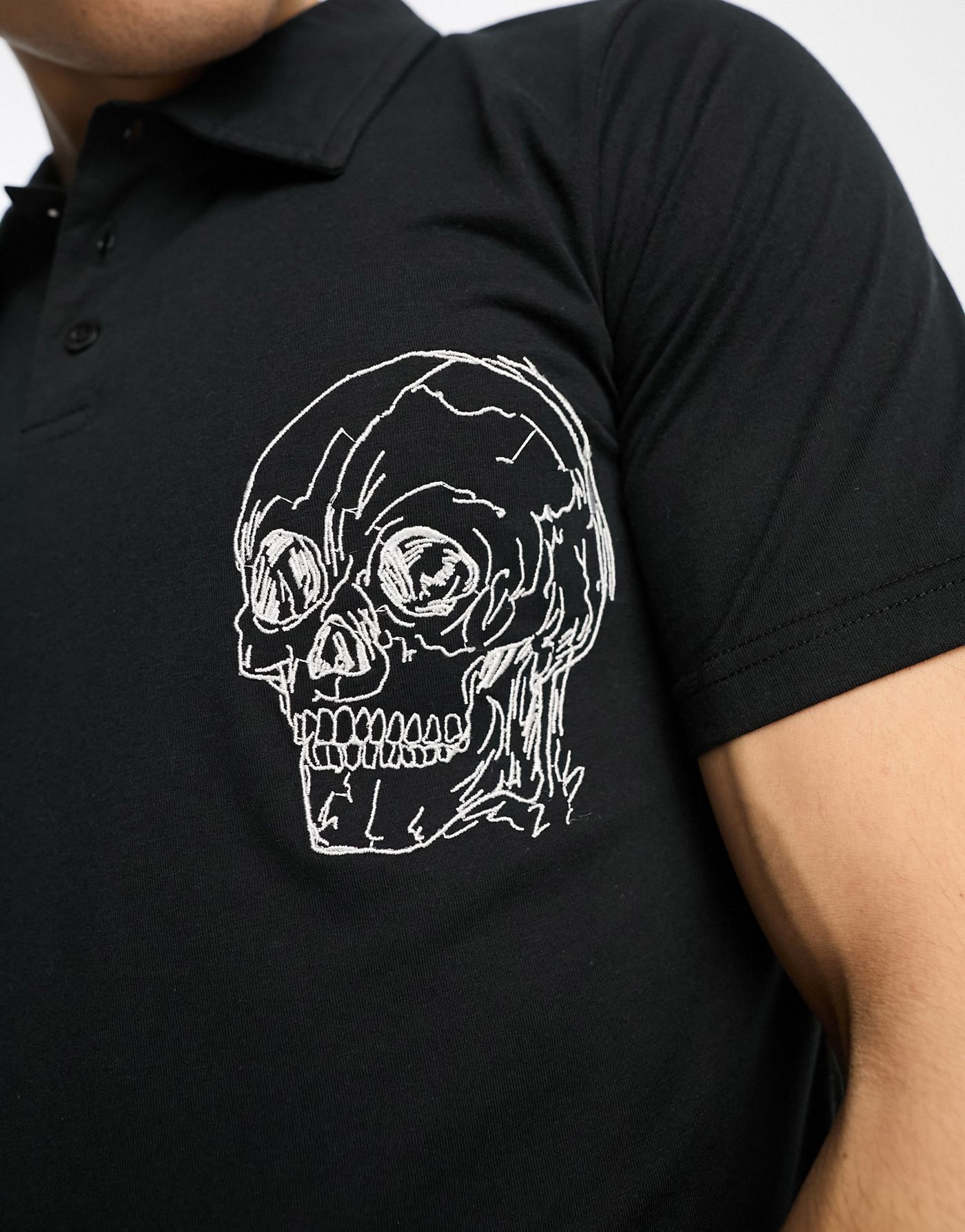 Bolongaro Trevor short sleeve polo in black with skull front print