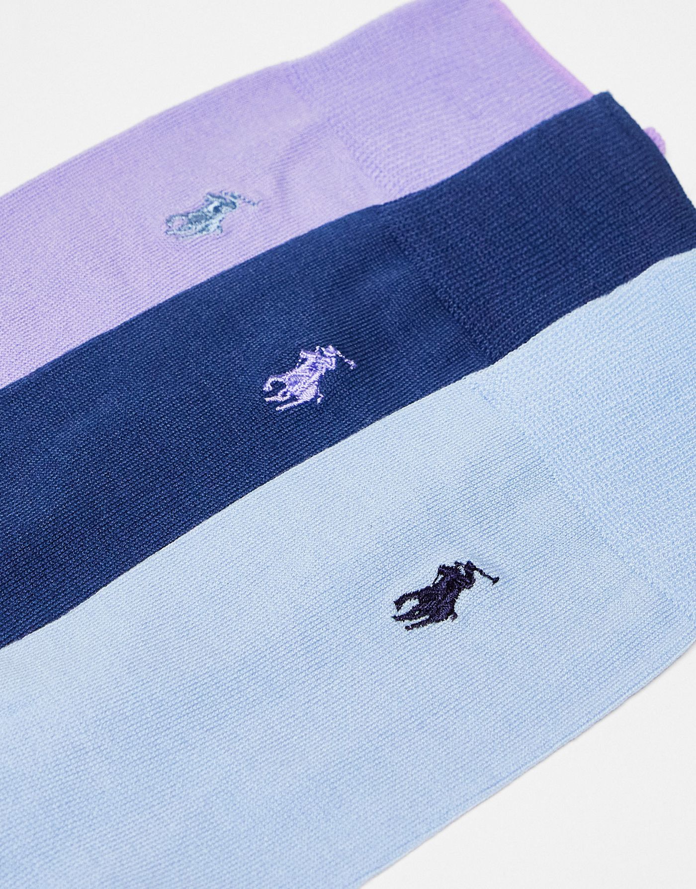 Polo Ralph Lauren 3 pack mercerized cotton socks in purple, blue, navy with pony logo