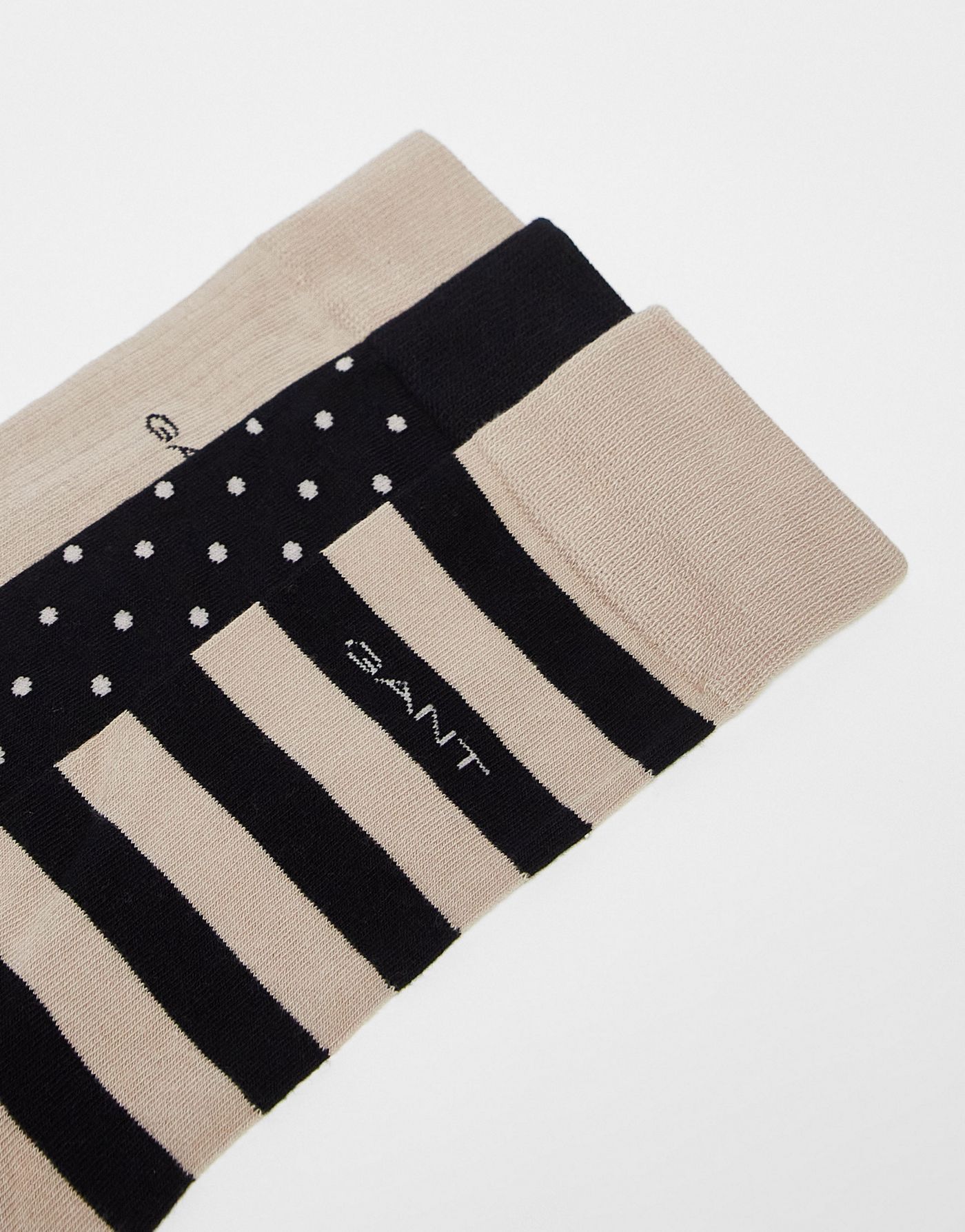 GANT 3 pack socks in cream polka dot and stripe with logo