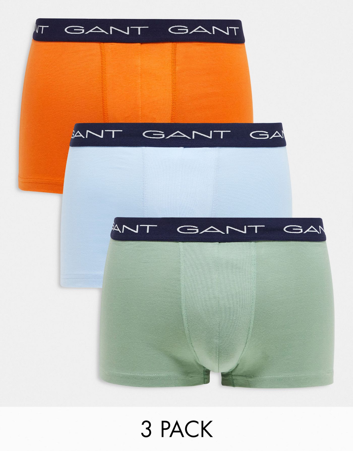 GANT 3 pack trunks in green, blue and orange with logo waistband
