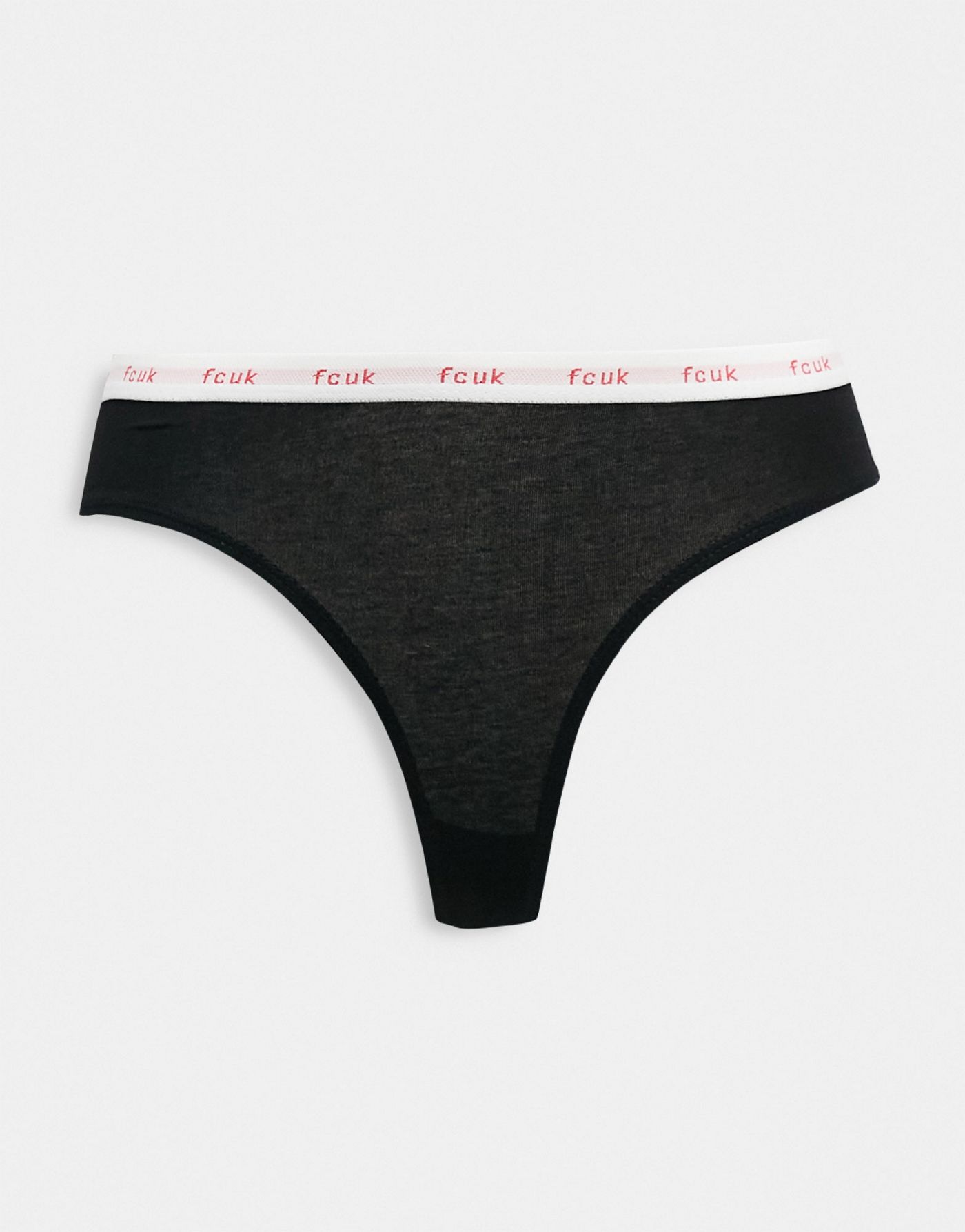 FCUK 3 pack thongs in black, white and hibiscus
