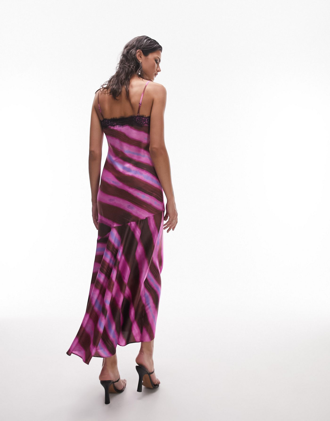 Topshop pink lace maxi fishtail slip dress in animal print