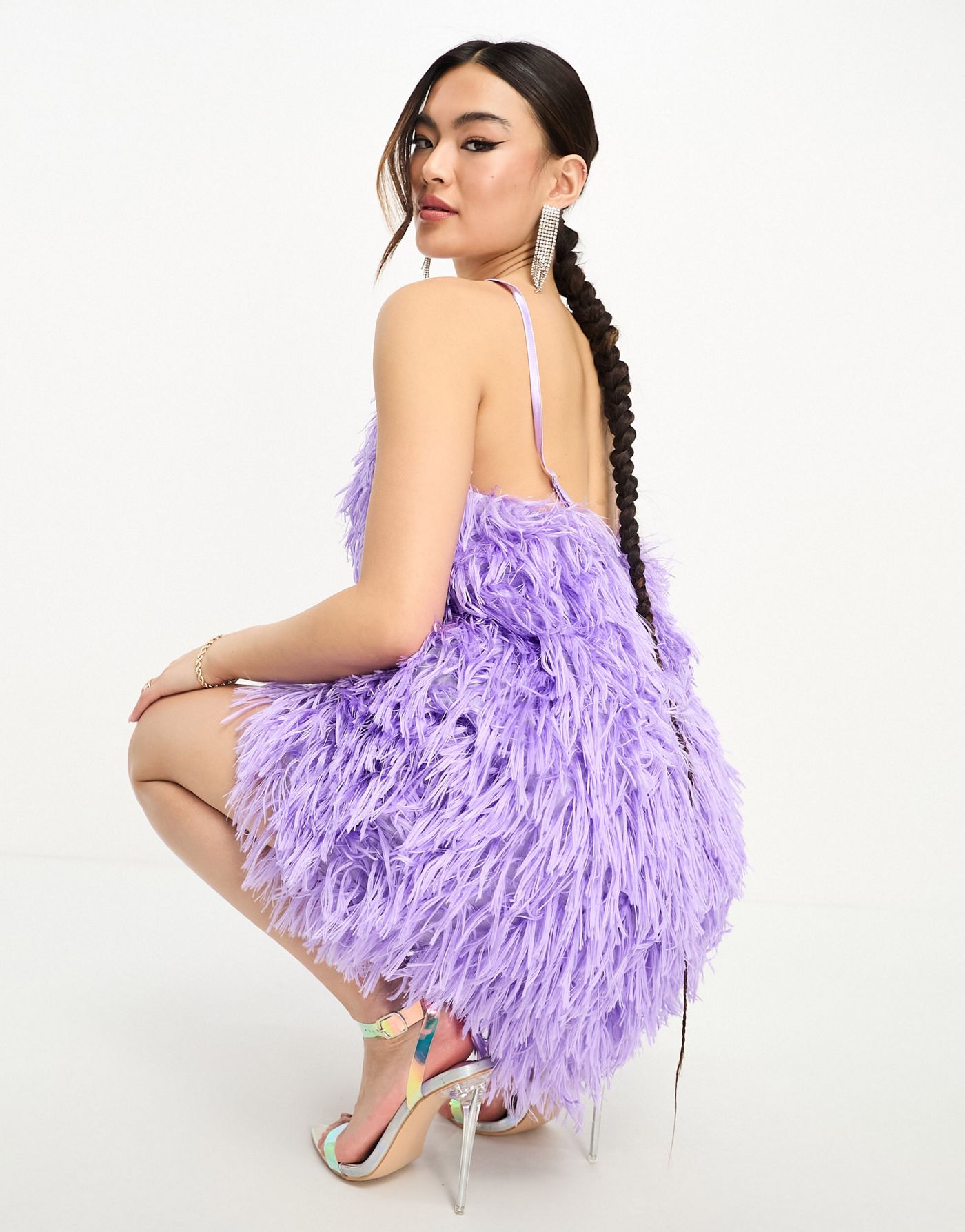 Jaded Rose faux feather mini dress in lilac 