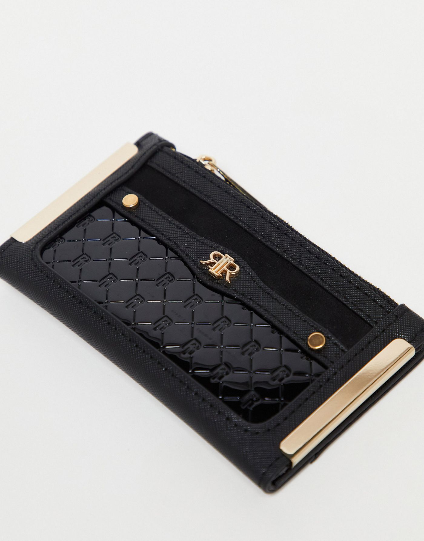 River Island embossed patent purse in black