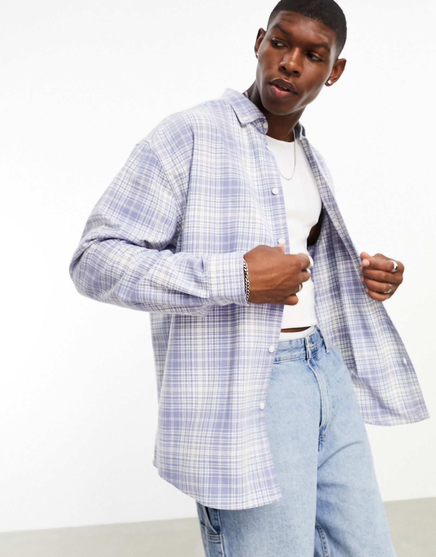 ASOS DESIGN 90s oversized check shirt in blue tartan