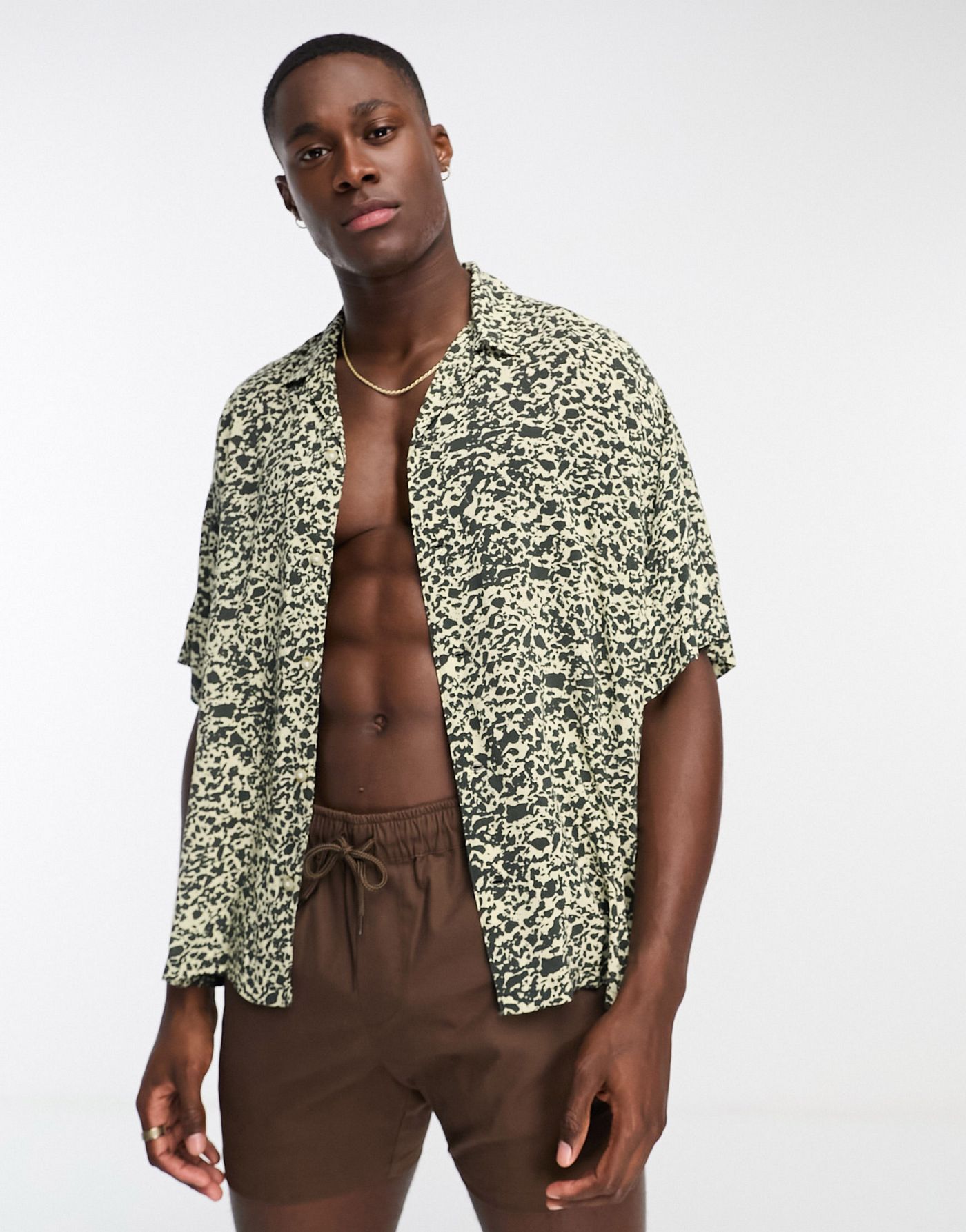 ADPT oversized revere collar short sleeve shirt in animal print 