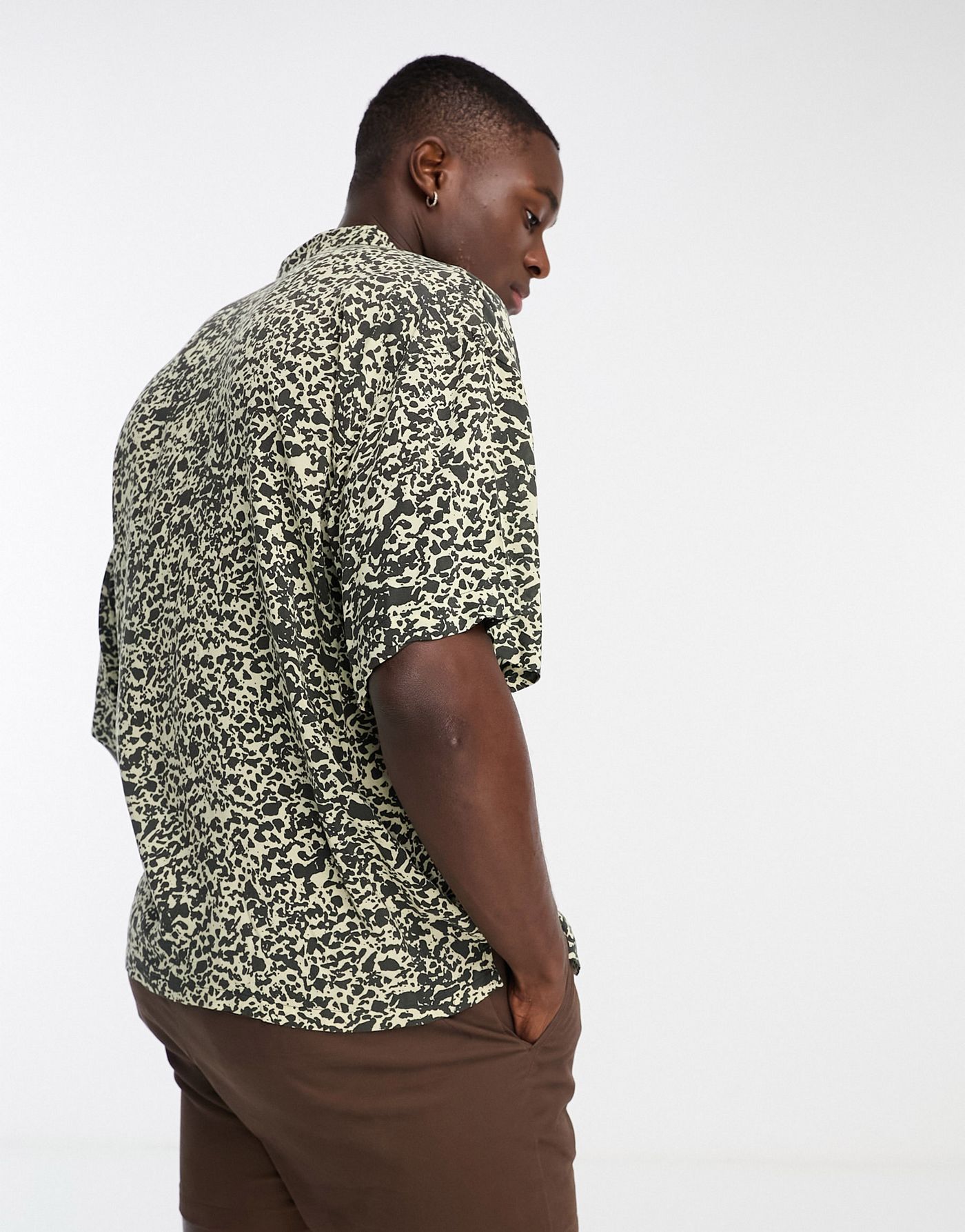 ADPT oversized revere collar short sleeve shirt in animal print 