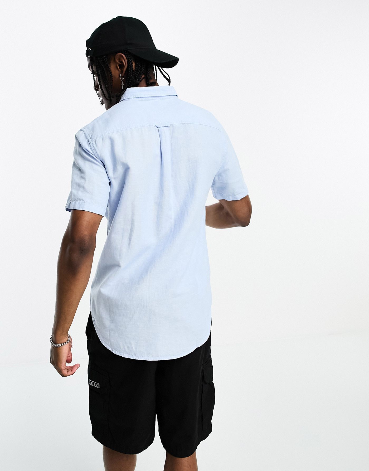 Superdry studios linen short sleeve shirt in light blue