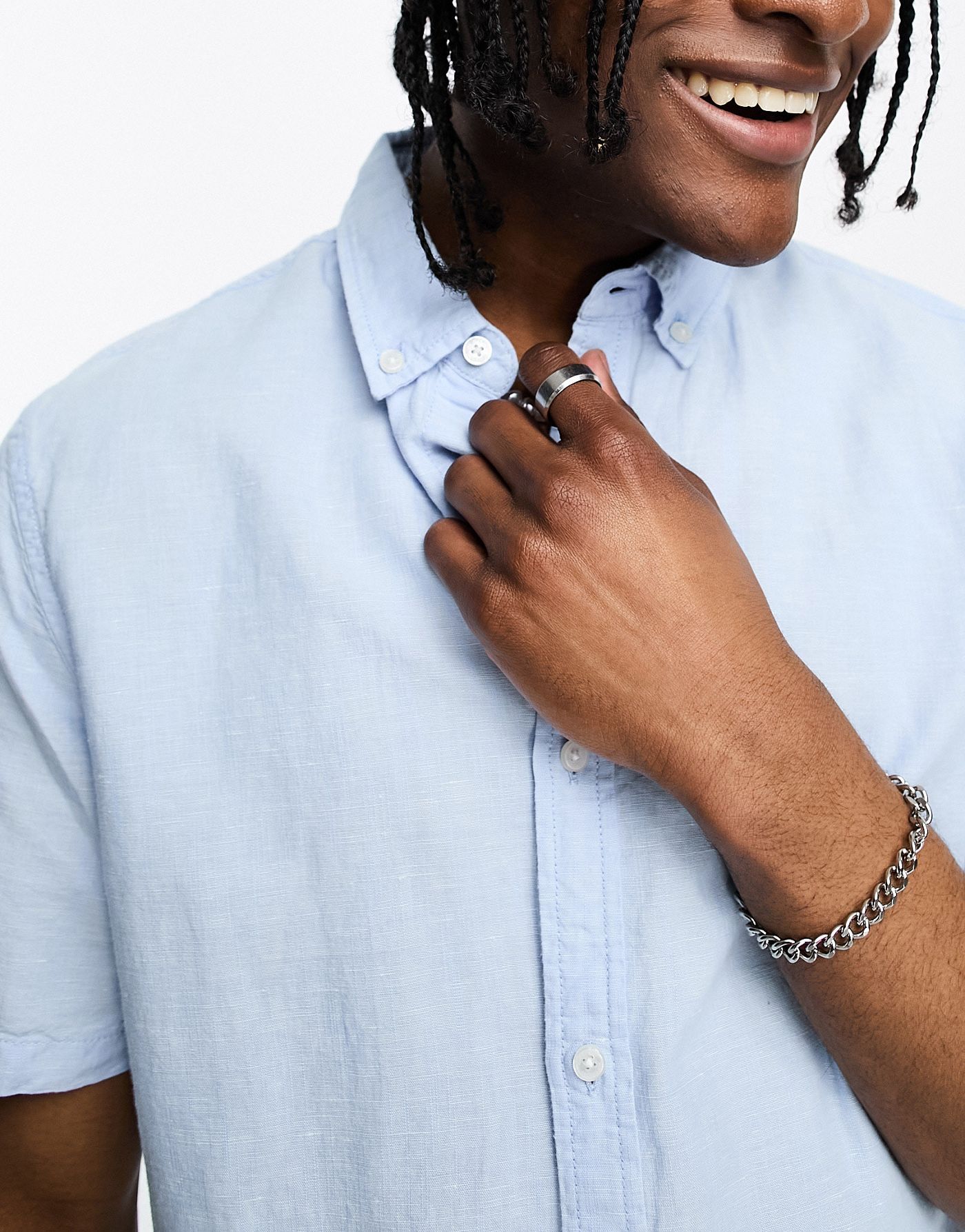 Superdry studios linen short sleeve shirt in light blue