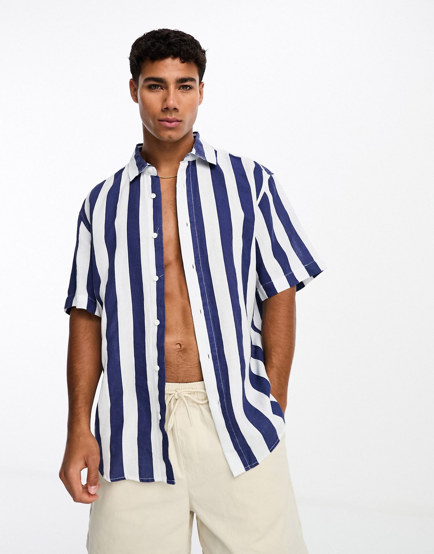 Pull&Bear striped shirt in navy