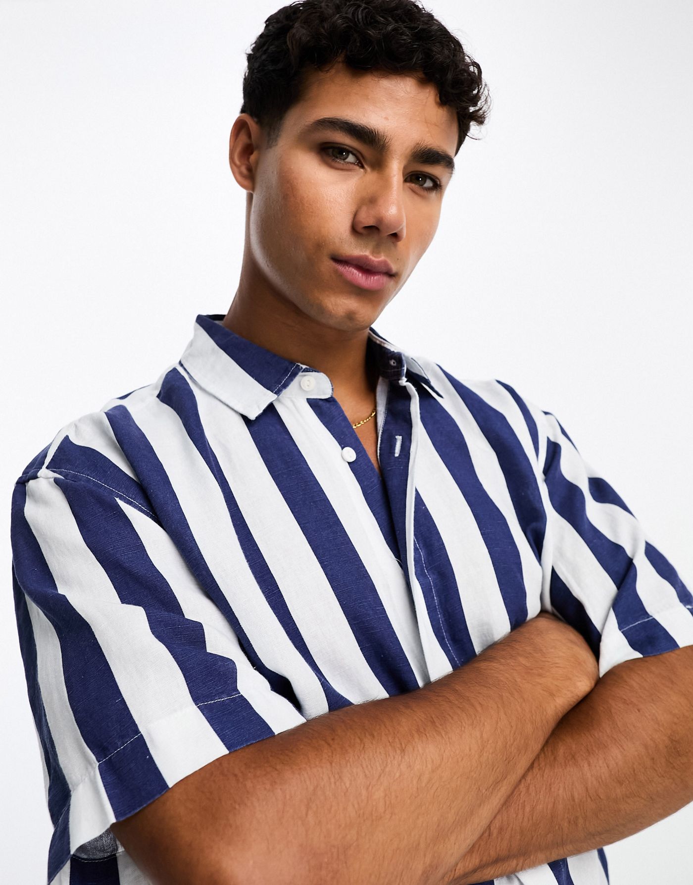 Pull&Bear striped shirt in navy