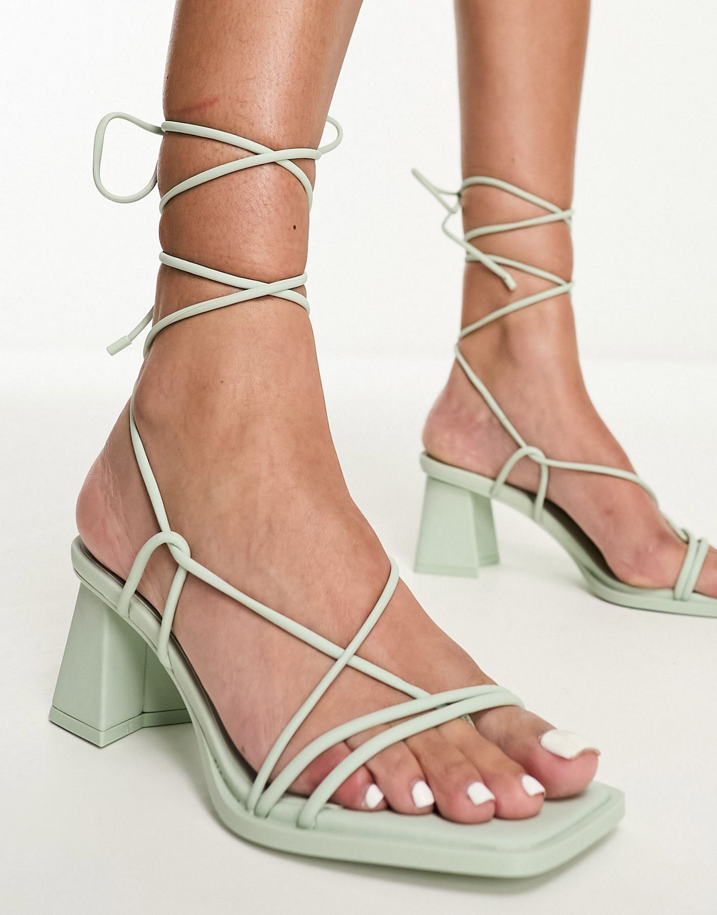 Stradivarius strappy heeled sandal in mint 