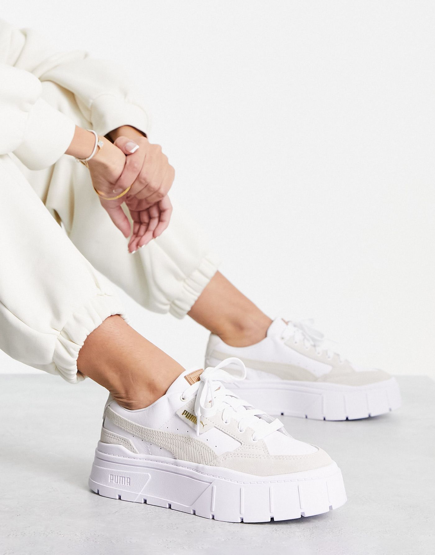 Puma Mayze Stack cord detail trainers in white