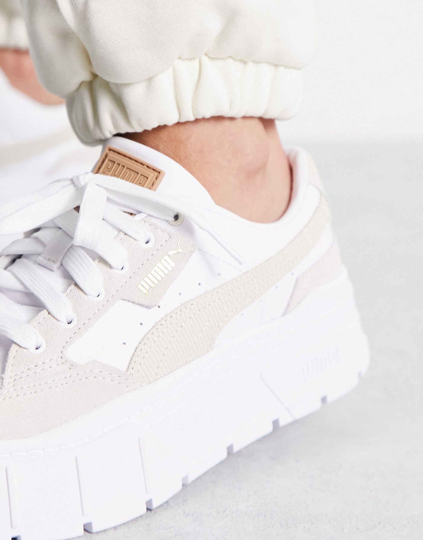 Puma Mayze Stack cord detail trainers in white