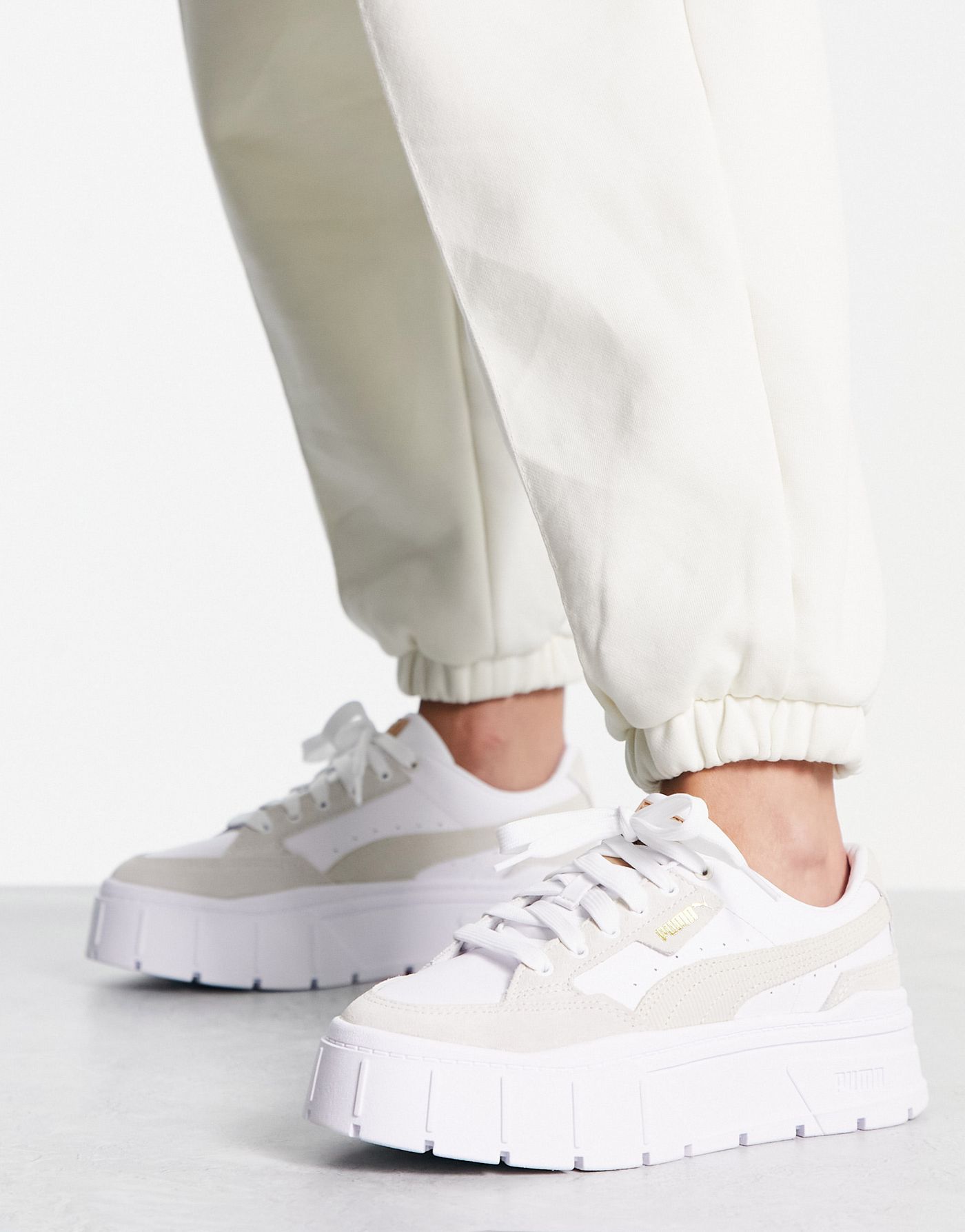 Puma Mayze Stack cord detail trainers in white