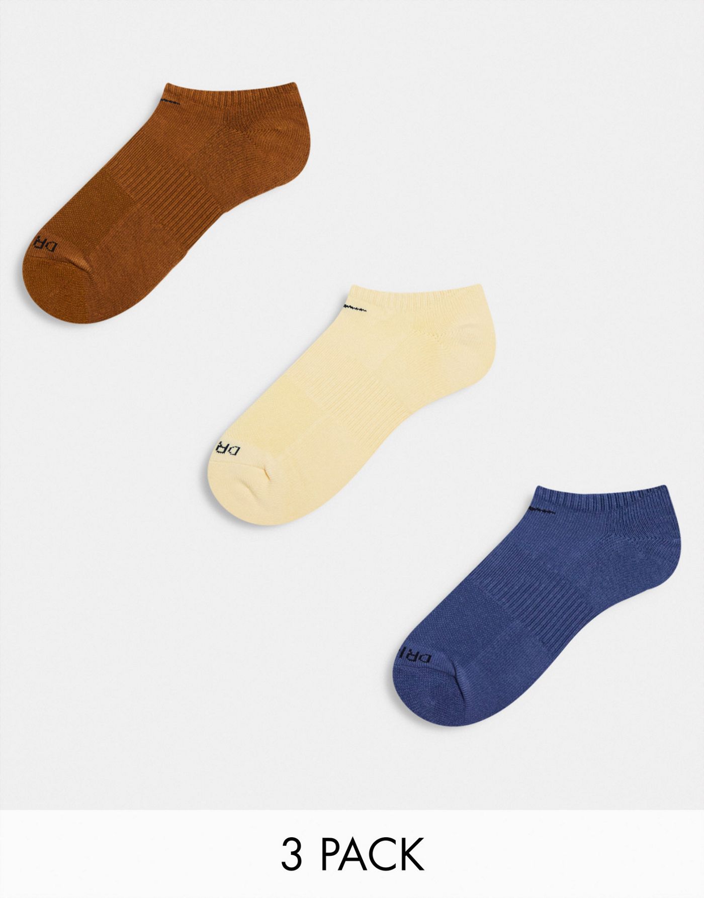 Nike Training Everyday Plus 3-pack no show socks in blue, vanilla and brown
