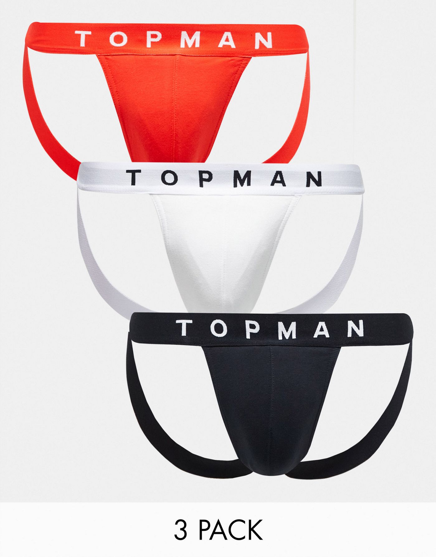 Topman 3 pack jocks in white, black and red with white waistbands