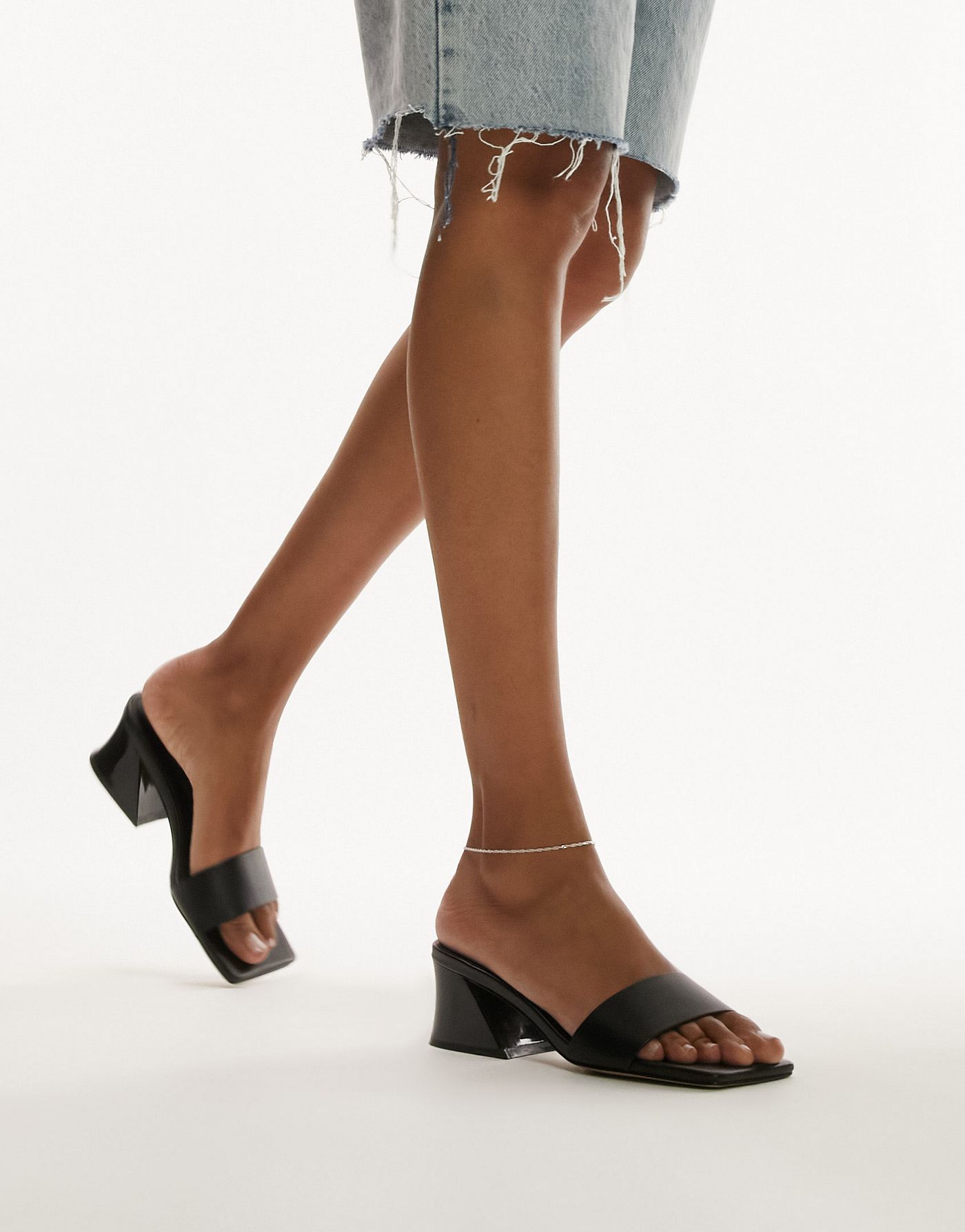 Topshop Andy angular mid heel sandal in black