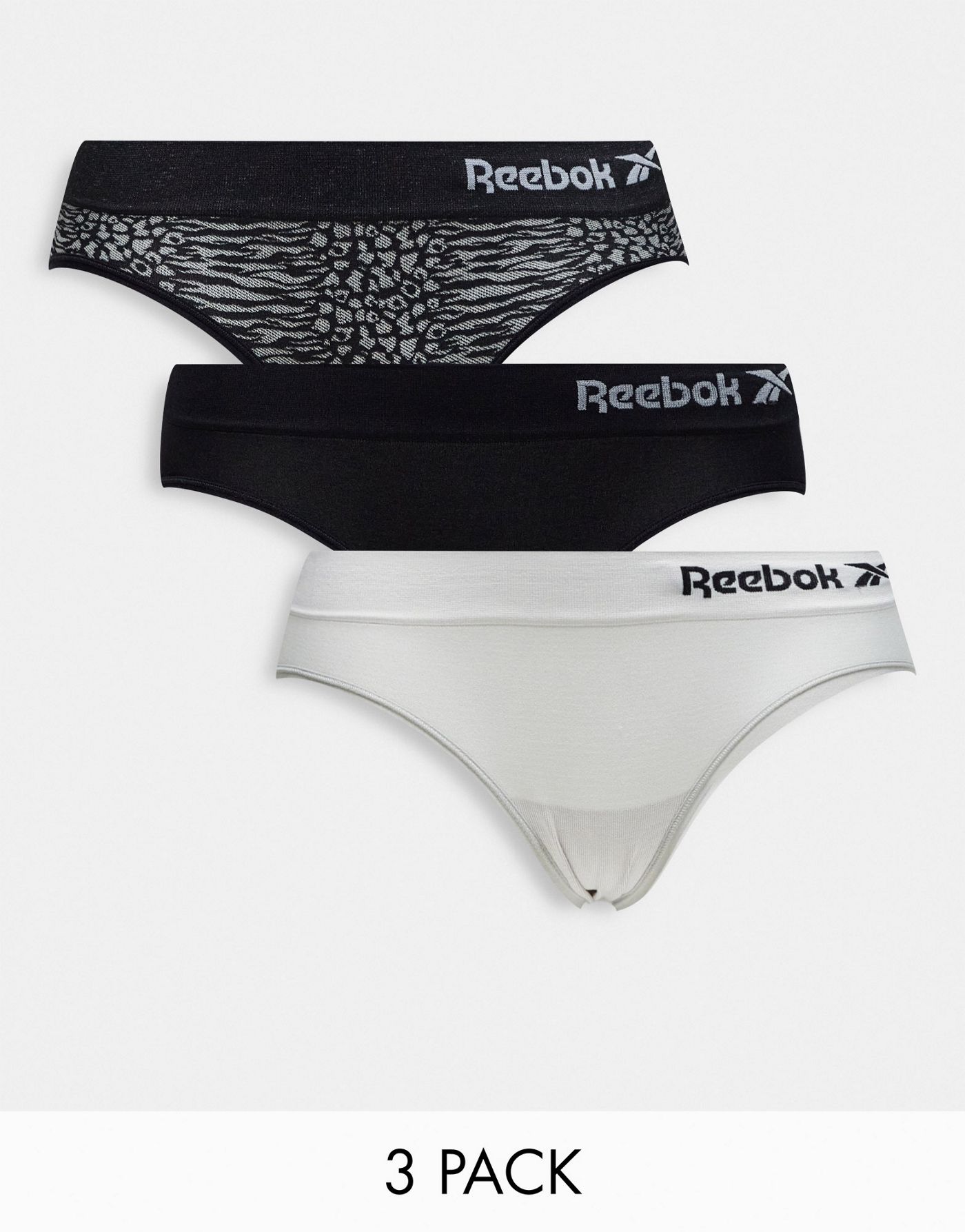 Reebok anthia seamless 3 pack briefs in grey and black jacquard mix