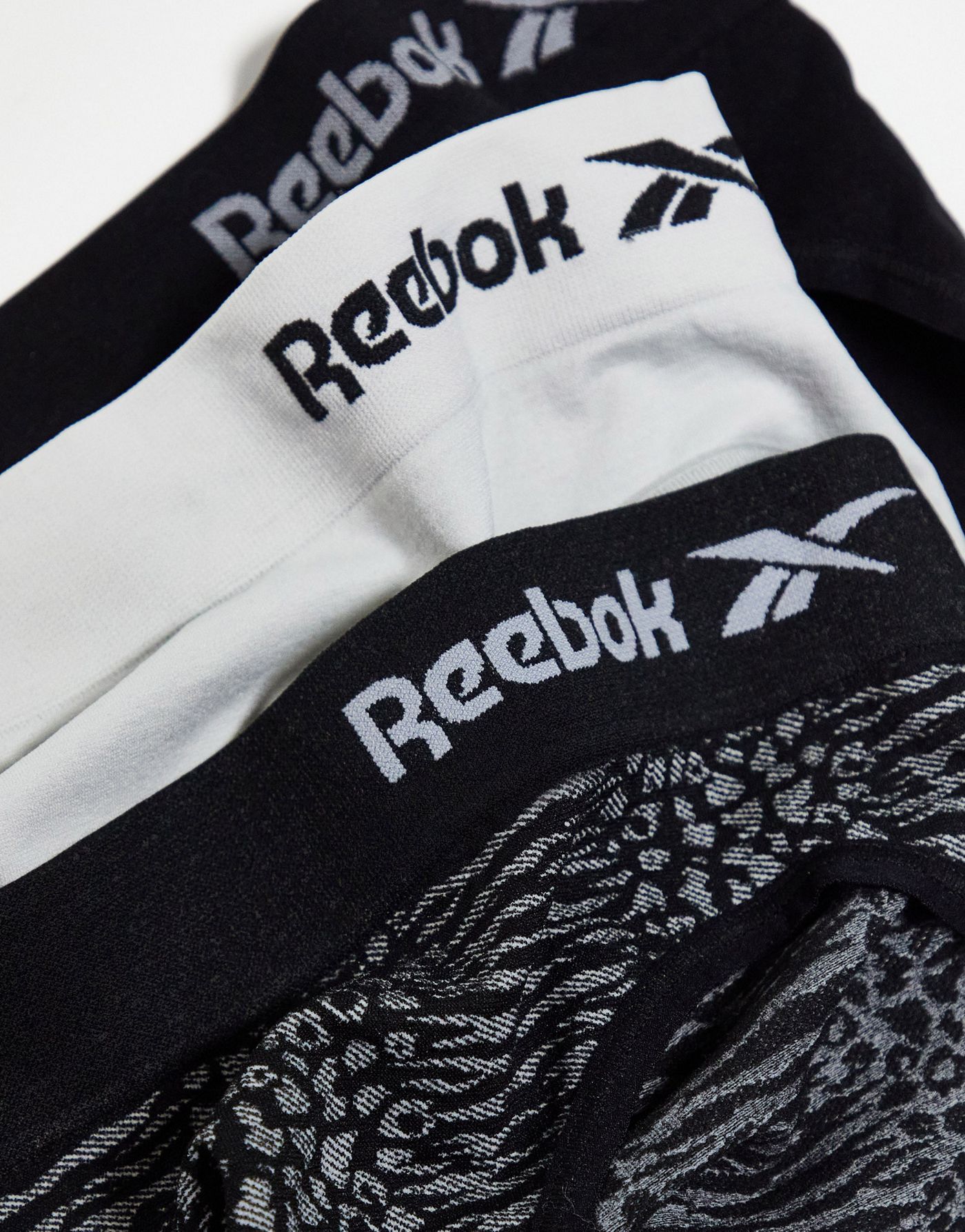 Reebok anthia seamless 3 pack briefs in grey and black jacquard mix