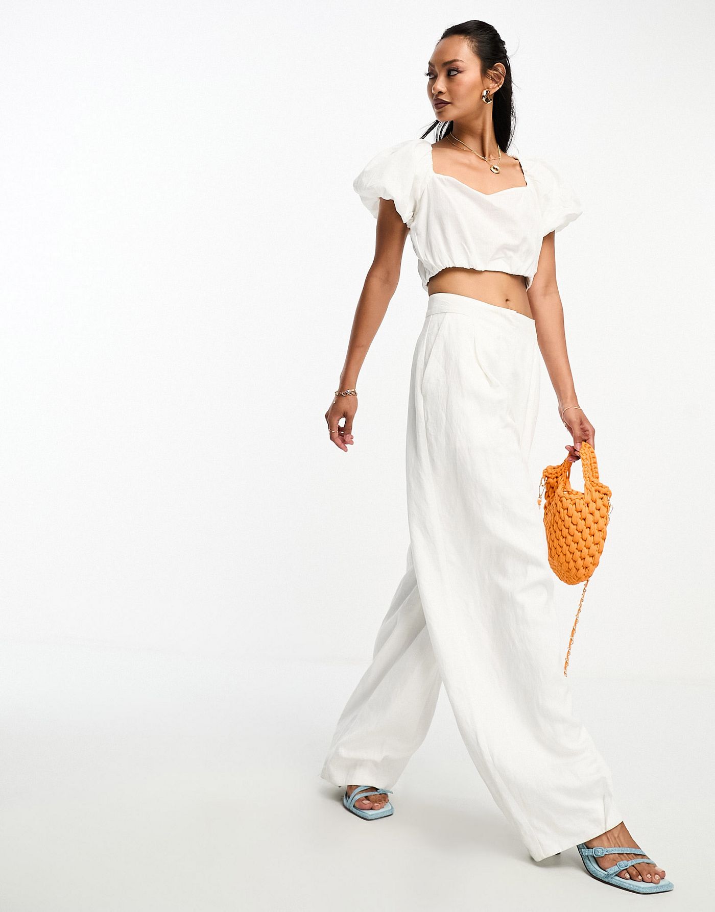 NA-KD x Lydia Tomlinson co-ord open back cropped blouse in white