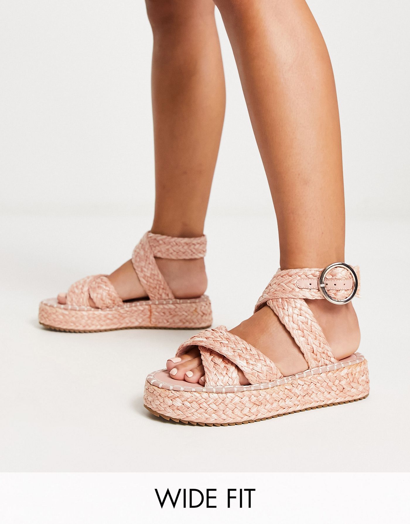 ASOS DESIGN Wide Fit Journey raffia espadrille in pink