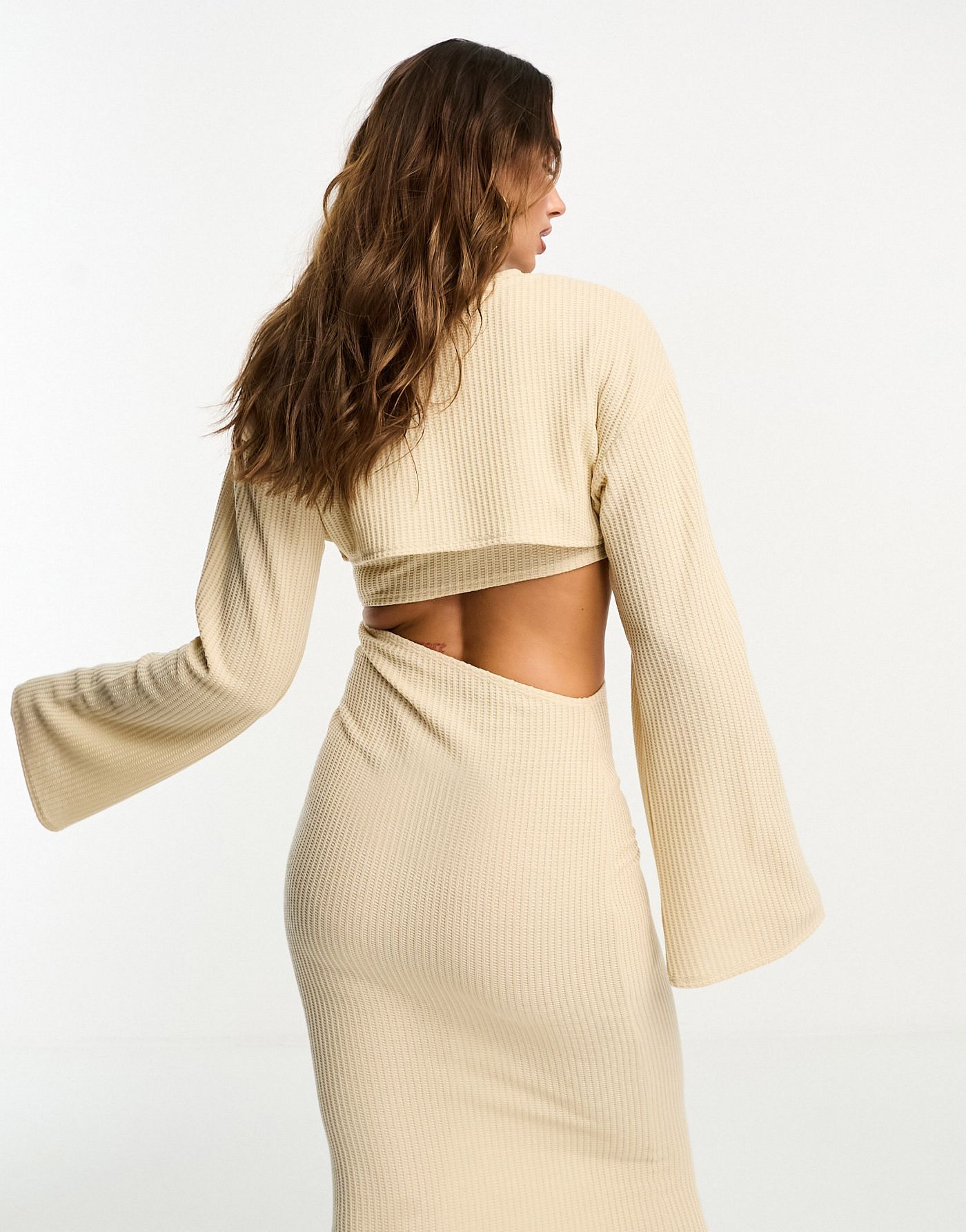 ASOS DESIGN waffle texture shrug cardigan in natural