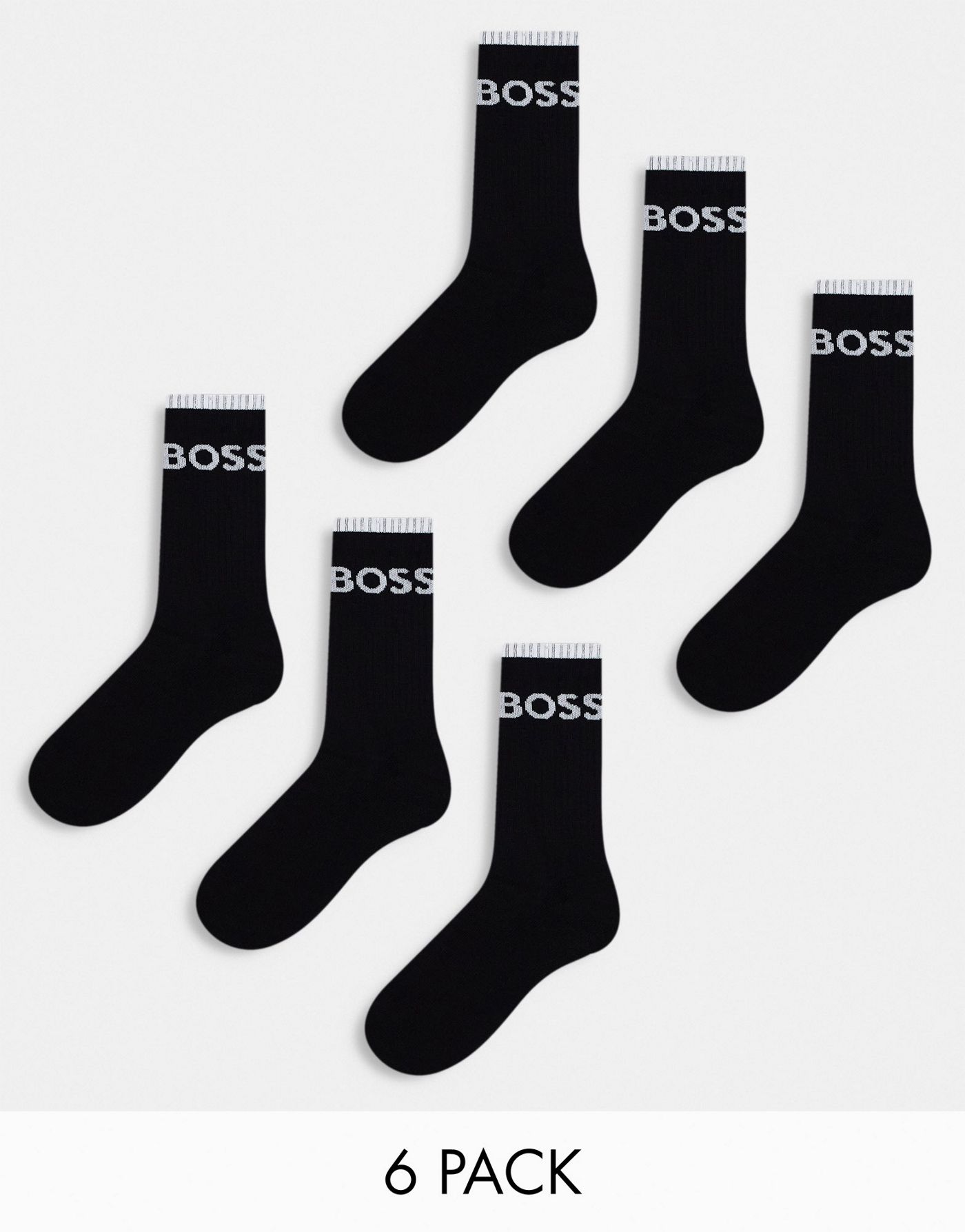 Boss Bodywear 6 pack logo ribbed socks in black