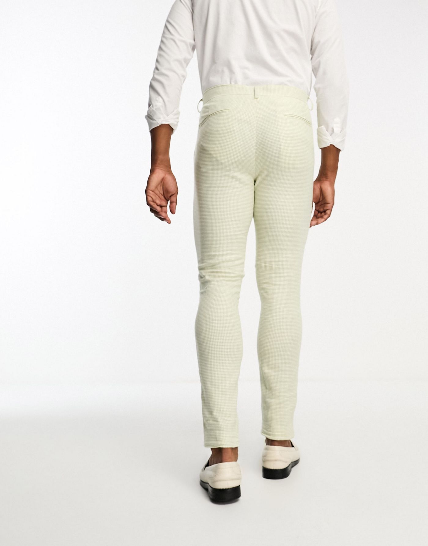 ASOS DESIGN super skinny suit trouser in linen mix in puppytooth check in green