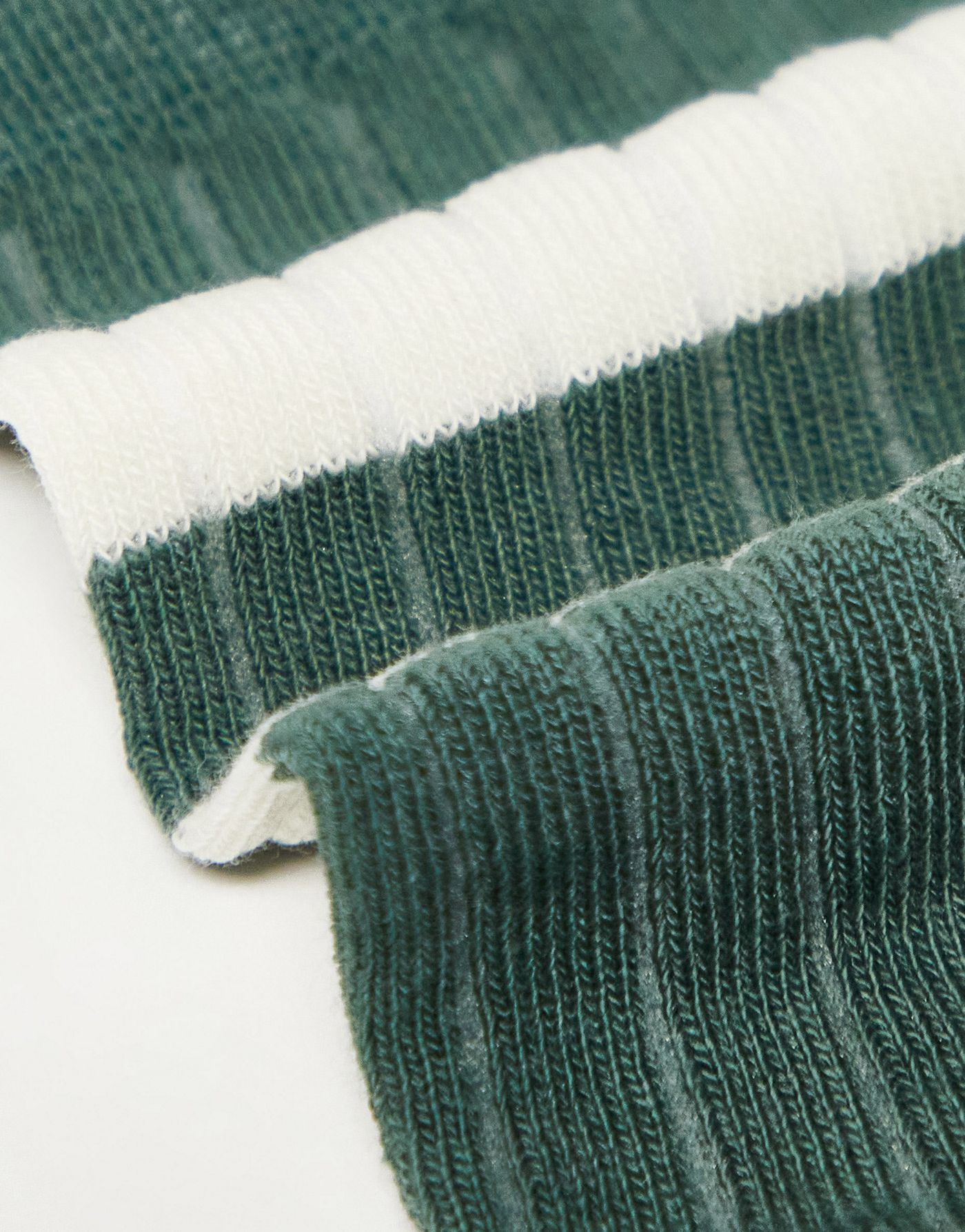ASOS DESIGN 3 pack stripe ribbed ankle socks in green and ecru