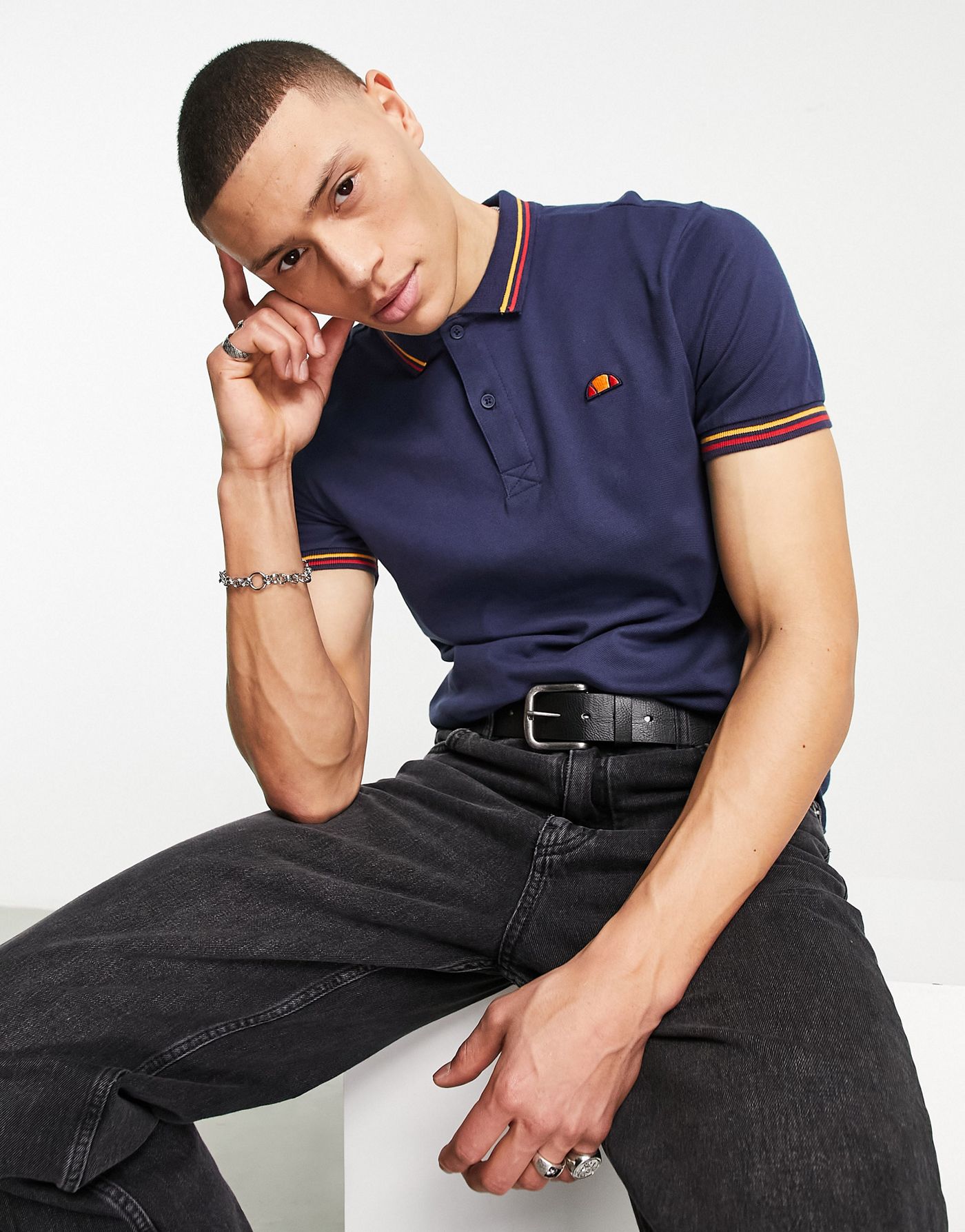 ellesse Rooks polo shirt with pipe collar in navy