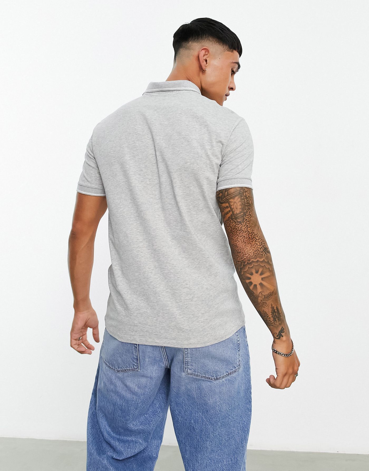 Armani Exchange logo collar polo shirt in grey