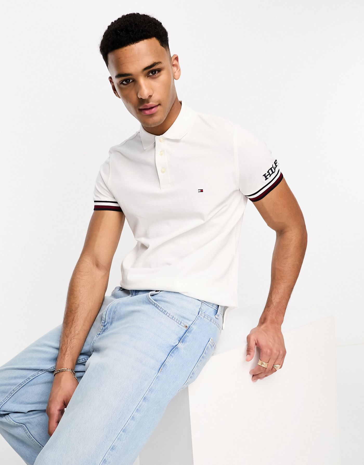Tommy Hilfiger monotype slim fit polo in white