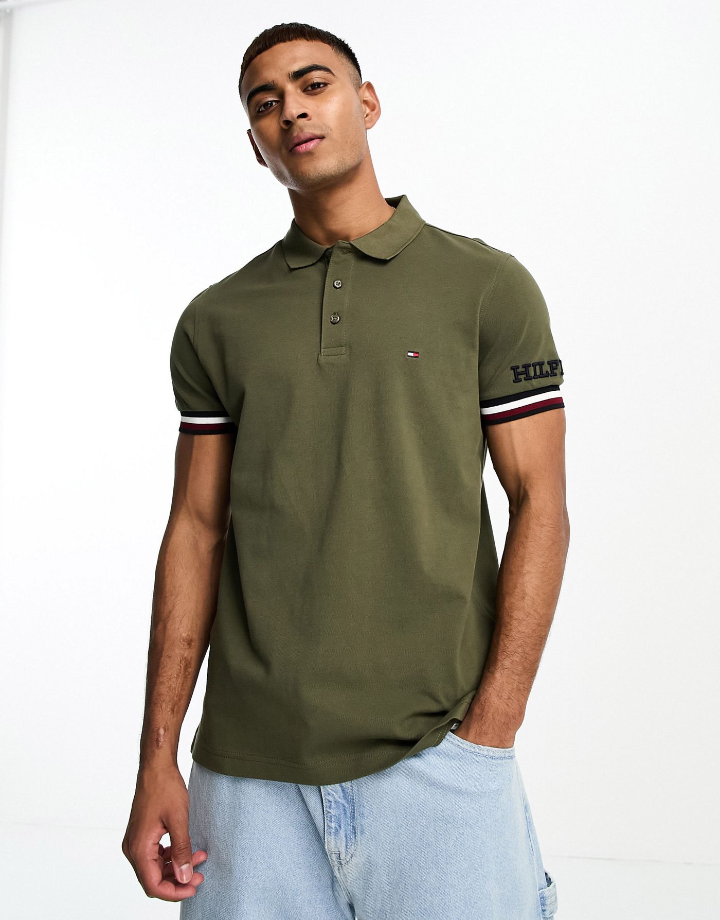 Tommy Hilfiger monotype slim fit polo in khaki