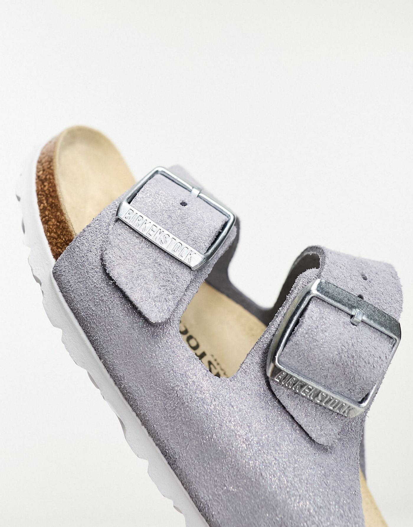 Birkenstock Arizona sandals in shimmer purple suede exclusive to ASOS