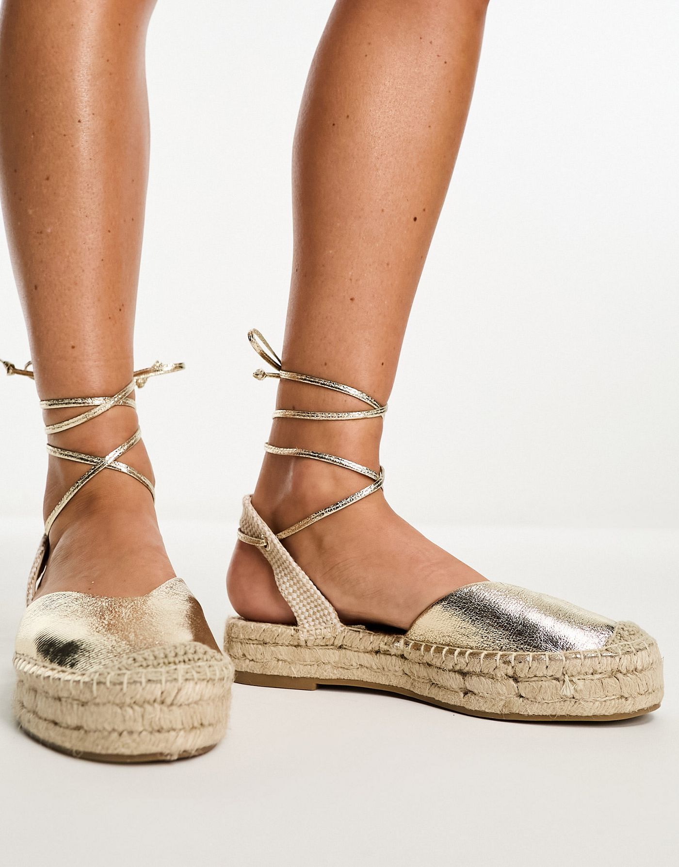 Stradivarius strap detail espadrilles in metallic gold