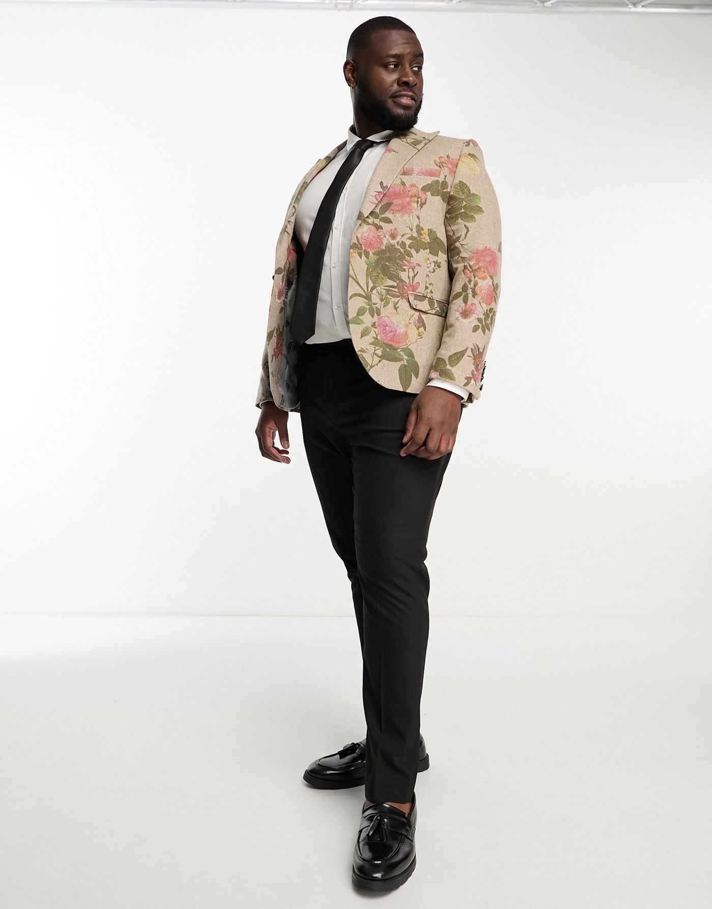 Twisted tailor Plus sember suit jacket in beige wool with placement floral print